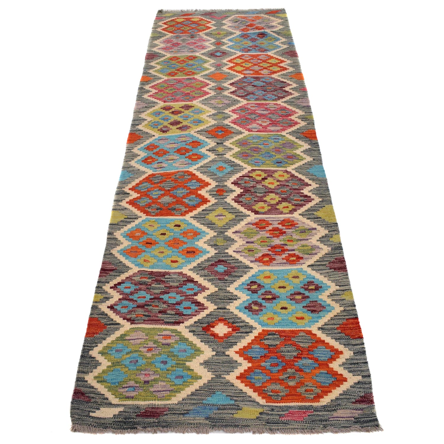 Handmade Multi Kilim Geometric 10' Runner