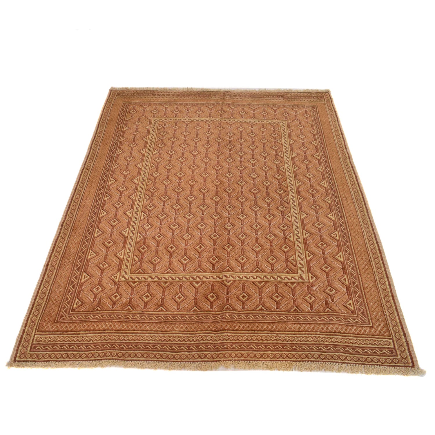 Nakhunak Kilim Area Rug Handmade Yellow Geometric 4x6 ft