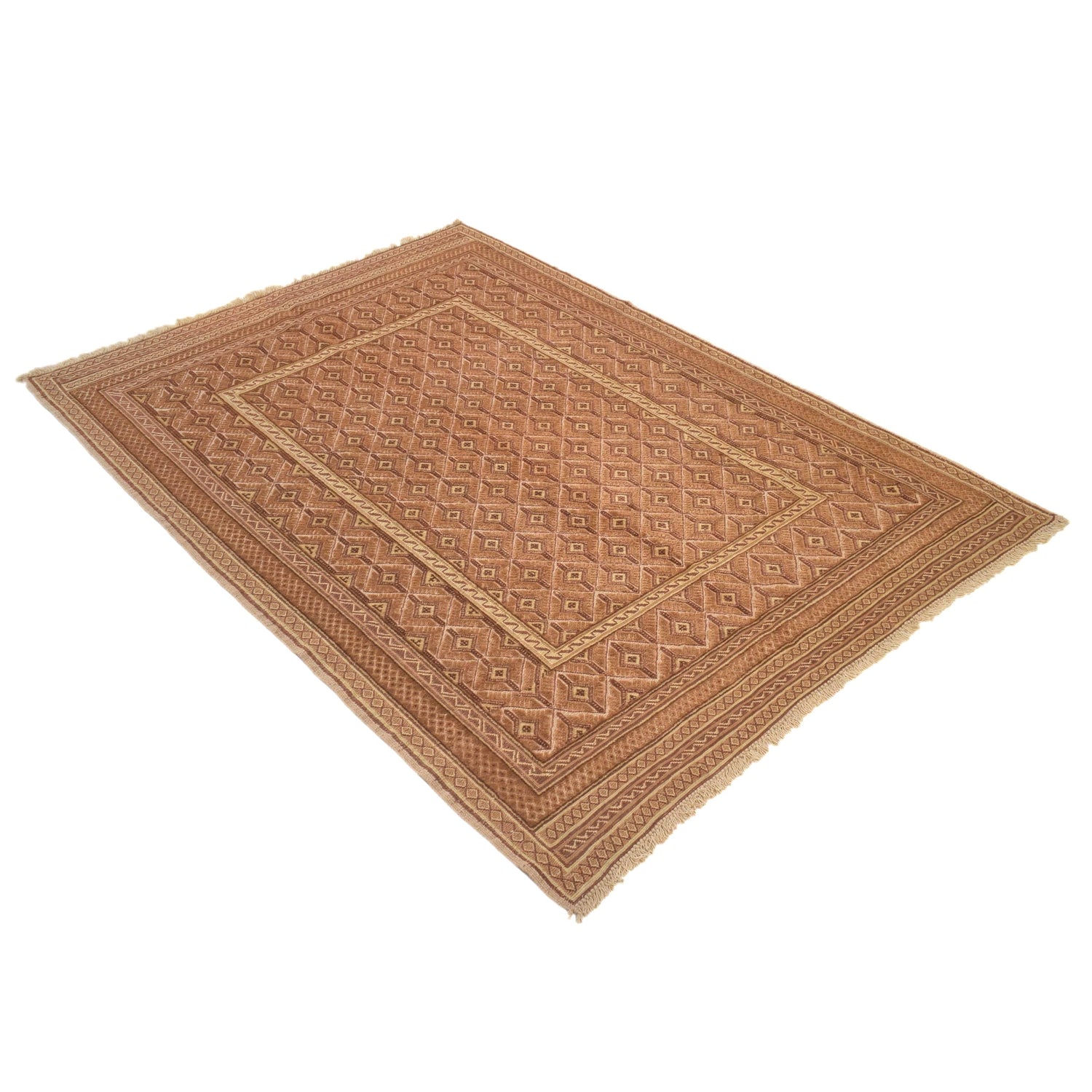Nakhunak Kilim Area Rug Handmade Yellow Geometric 4x6 ft