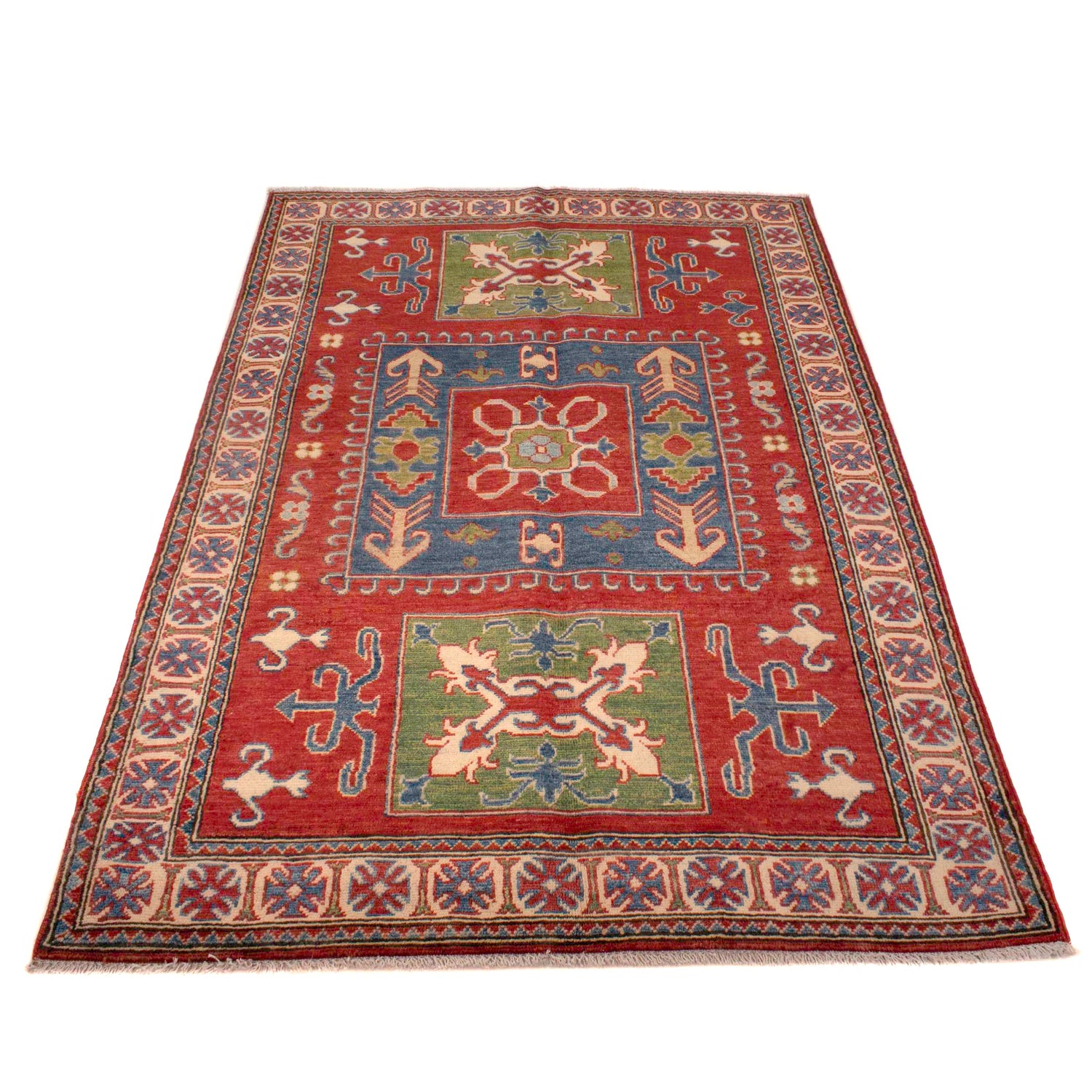 Kazak Rug Handmade Red Medallion 4x6 ft