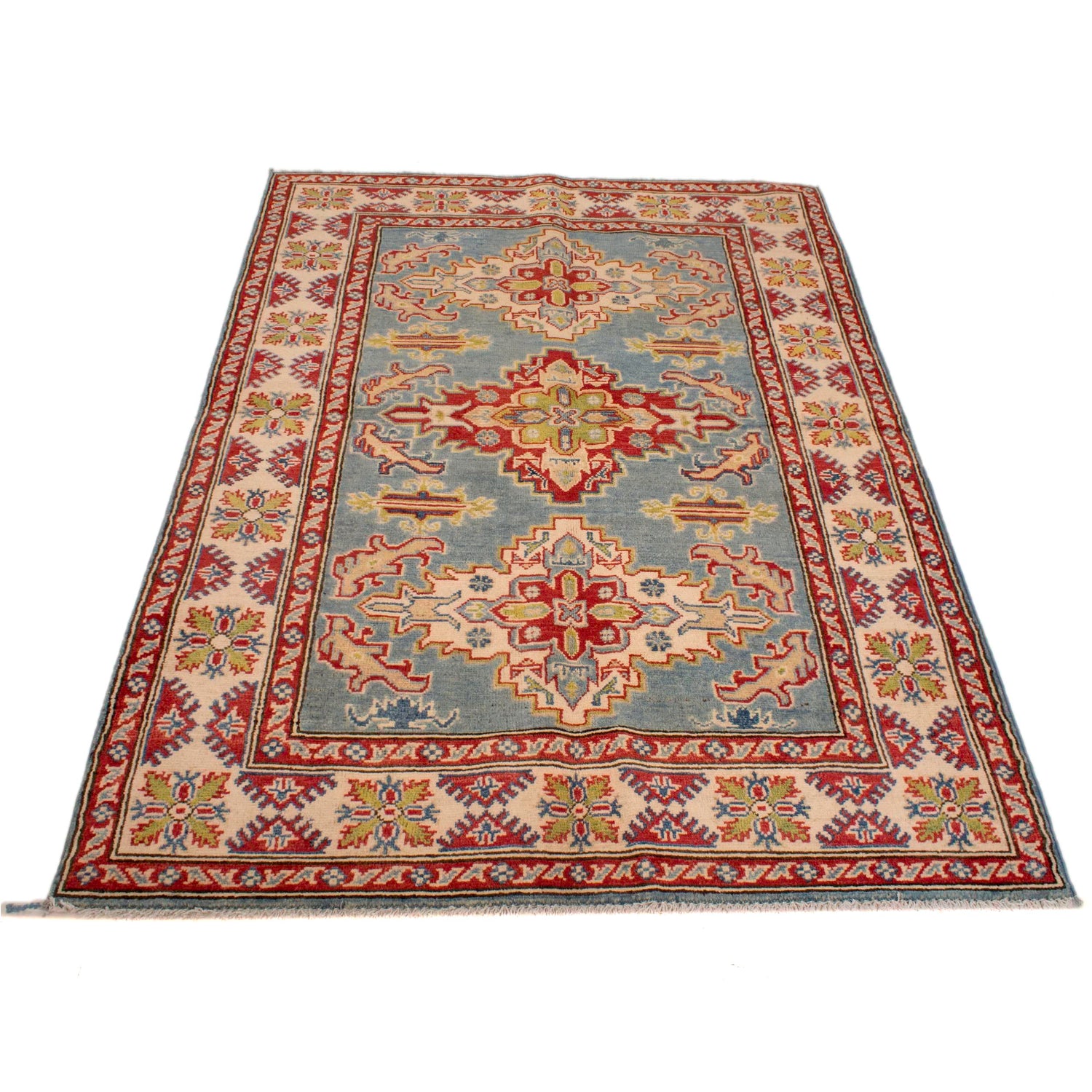 Kazak Rug Handmade Blue Medallion 4x6 ft