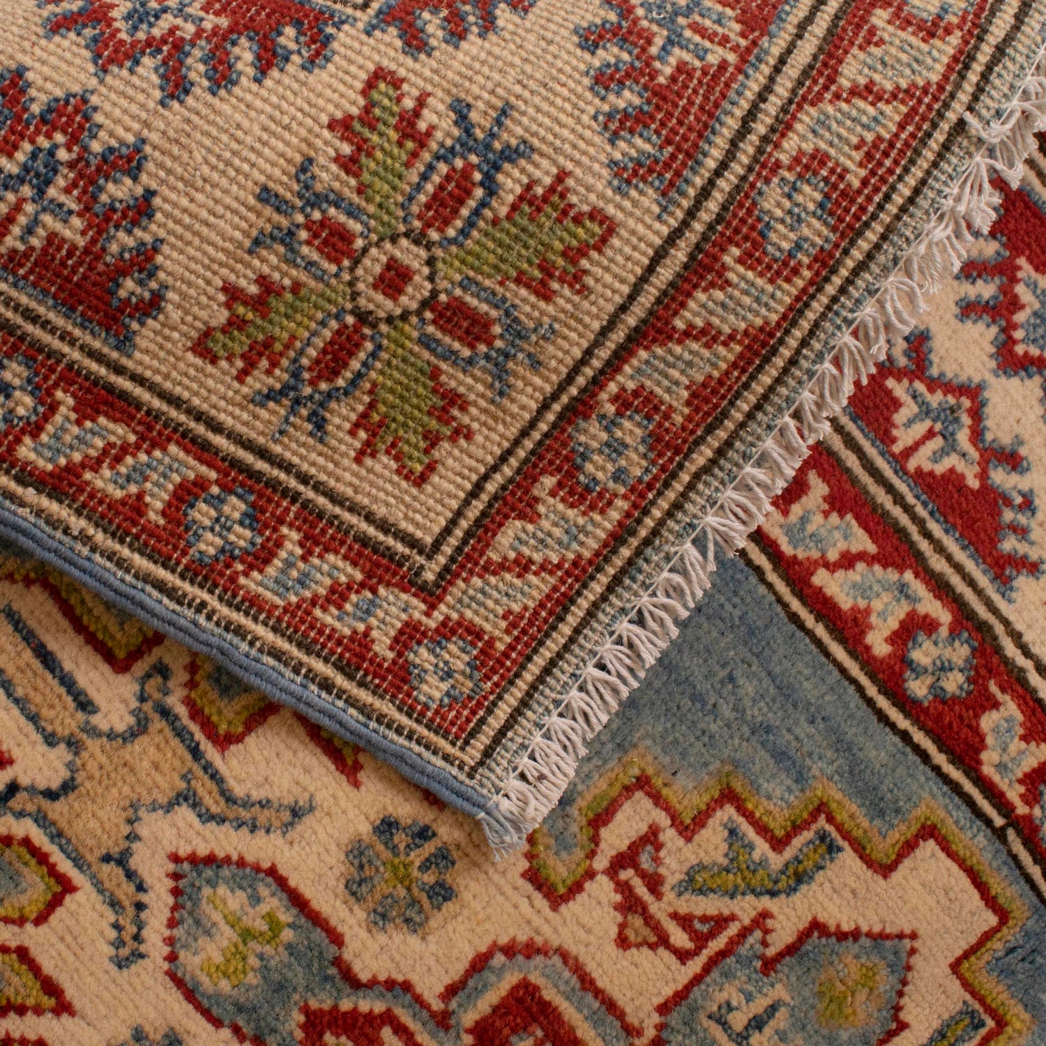 Kazak Rug Handmade Blue Medallion 4x6 ft