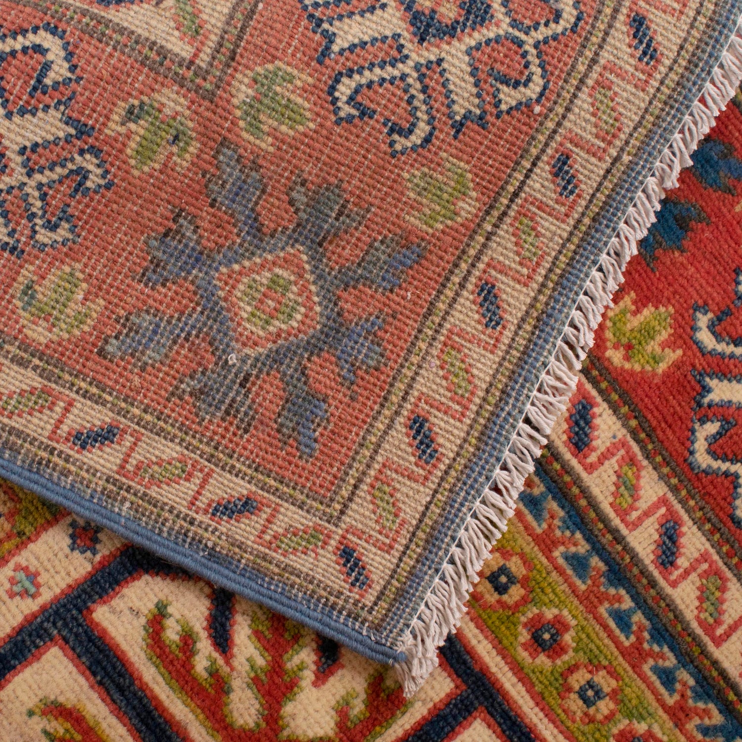 Kazak Rug Handmade Blue Medallion 4x6 ft