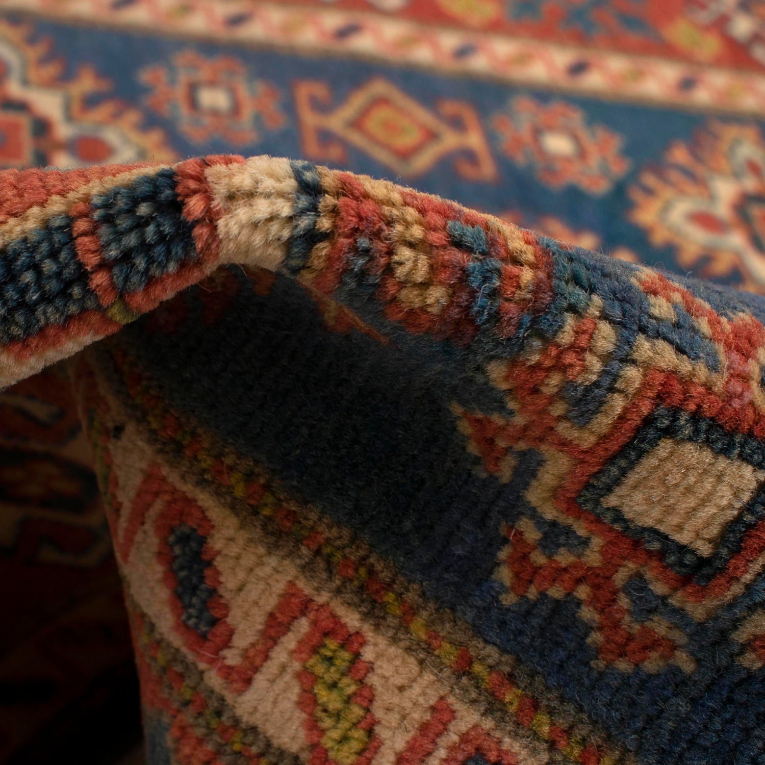 Kazak Rug Handmade Blue Medallion 4x6 ft