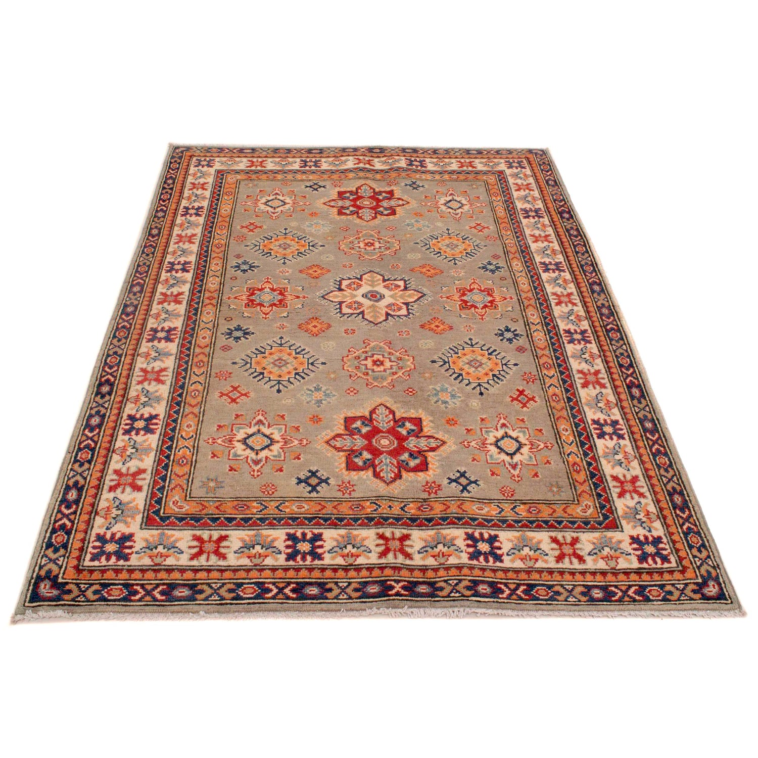 Kazak Rug Handmade Gray Medallion 4x7 ft