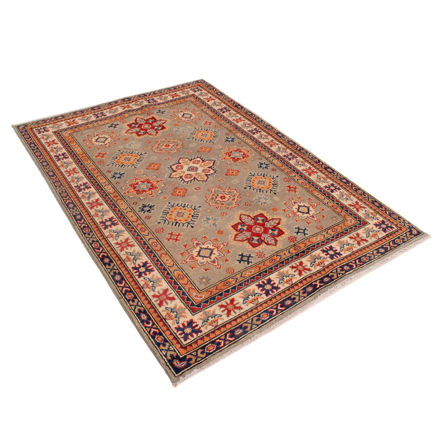 Kazak Rug Handmade Gray Medallion 4x7 ft