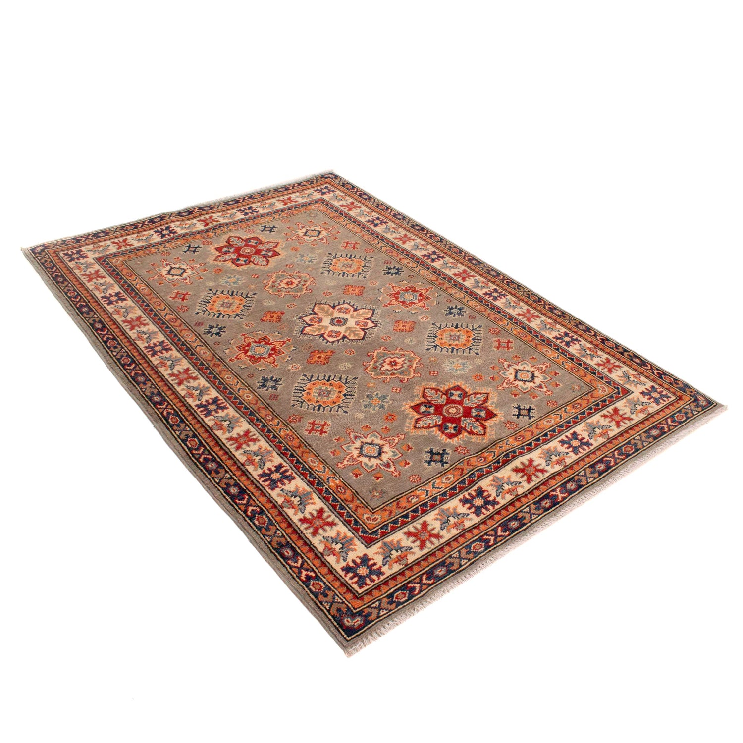 Kazak Rug Handmade Gray Medallion 4x7 ft