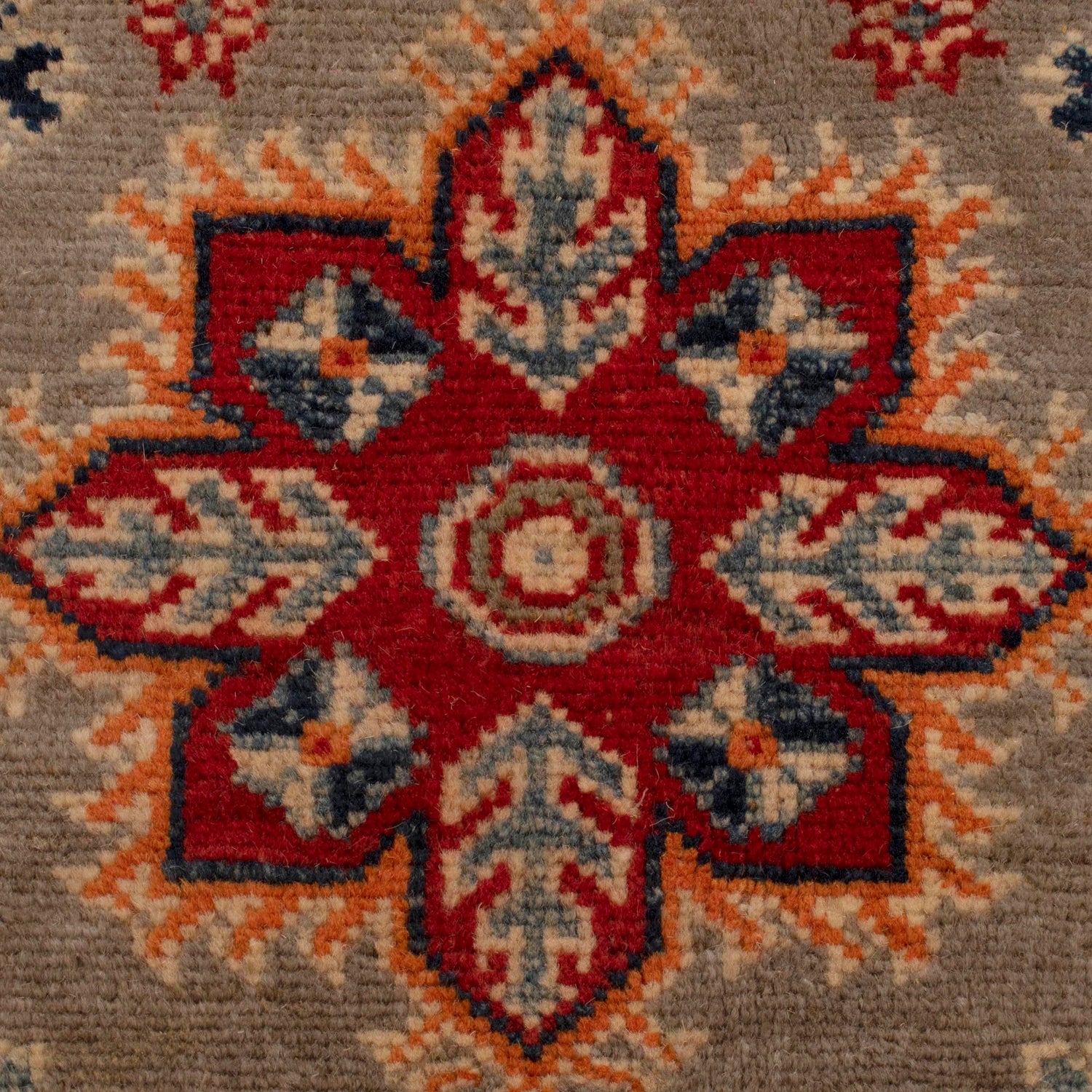 Kazak Rug Handmade Gray Medallion 4x7 ft
