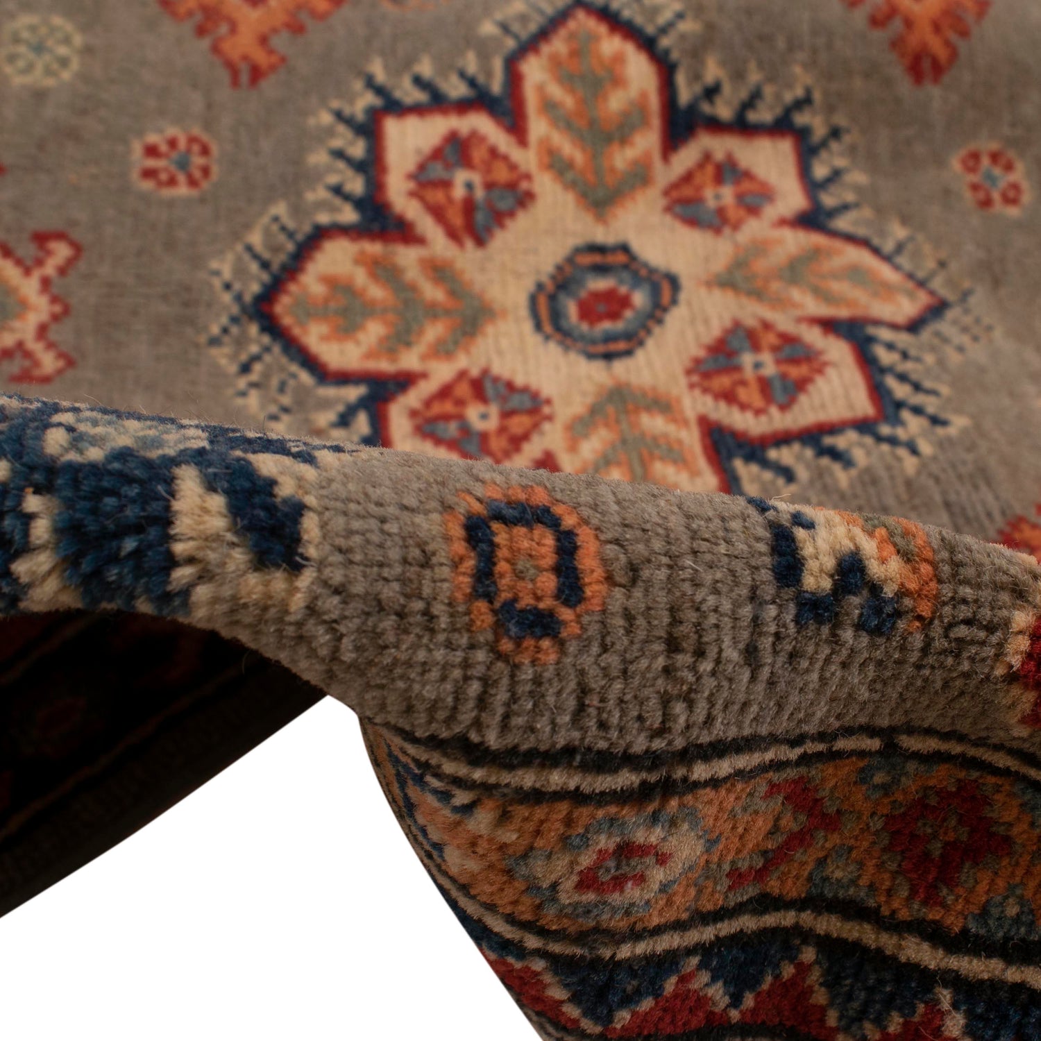 Kazak Rug Handmade Gray Medallion 4x7 ft