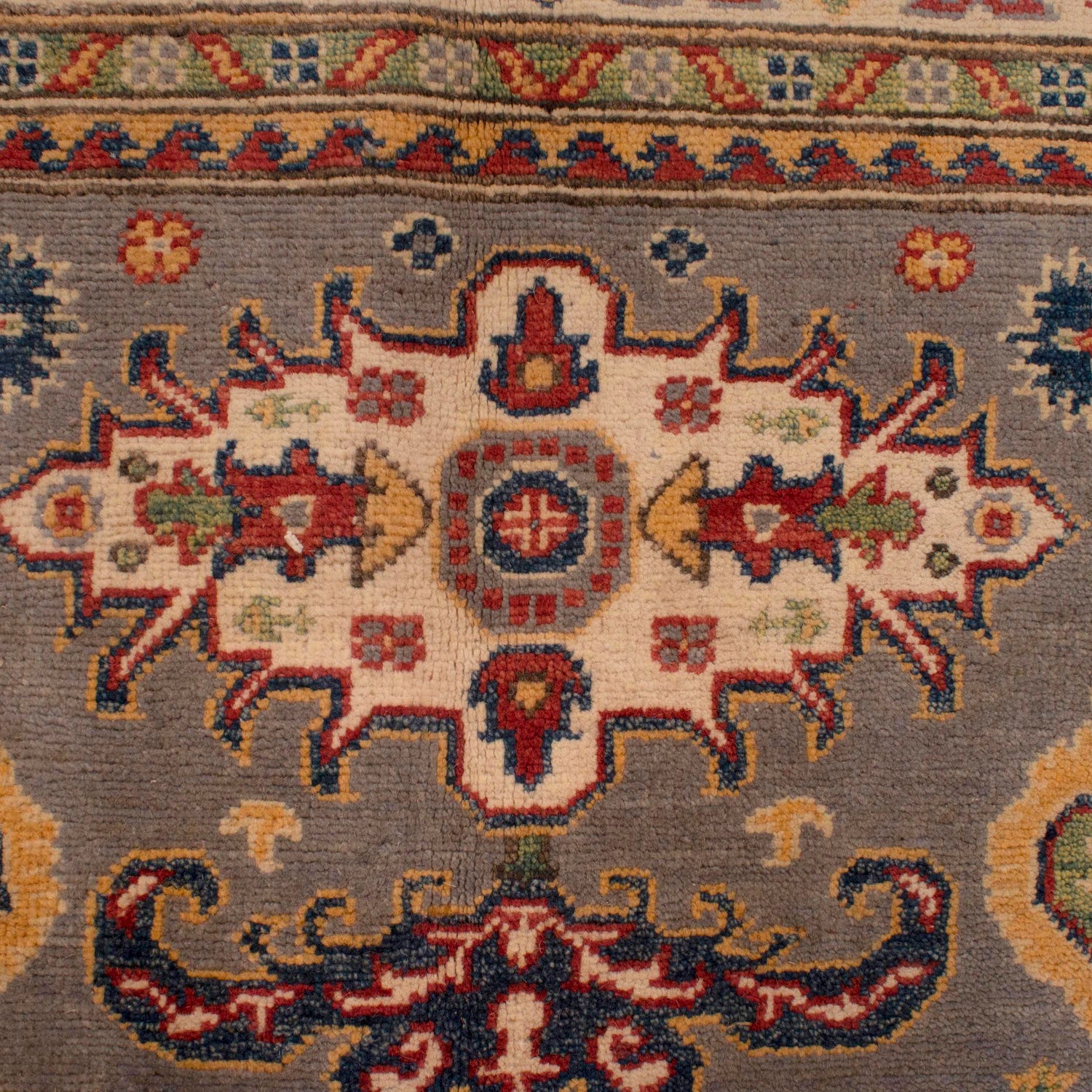 Kazak Rug Handmade Gray Medallion 4x6 ft