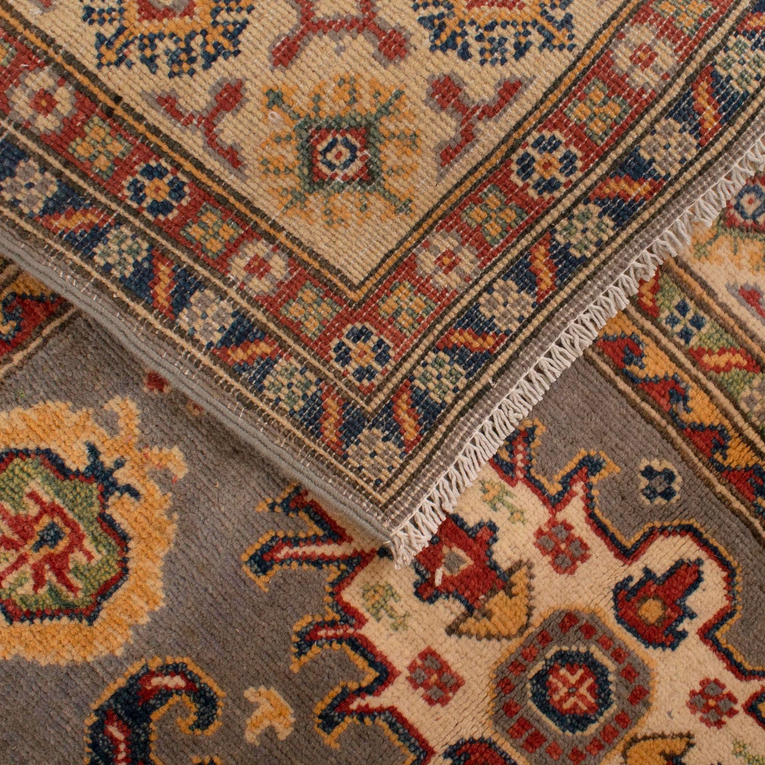Kazak Rug Handmade Gray Medallion 4x6 ft