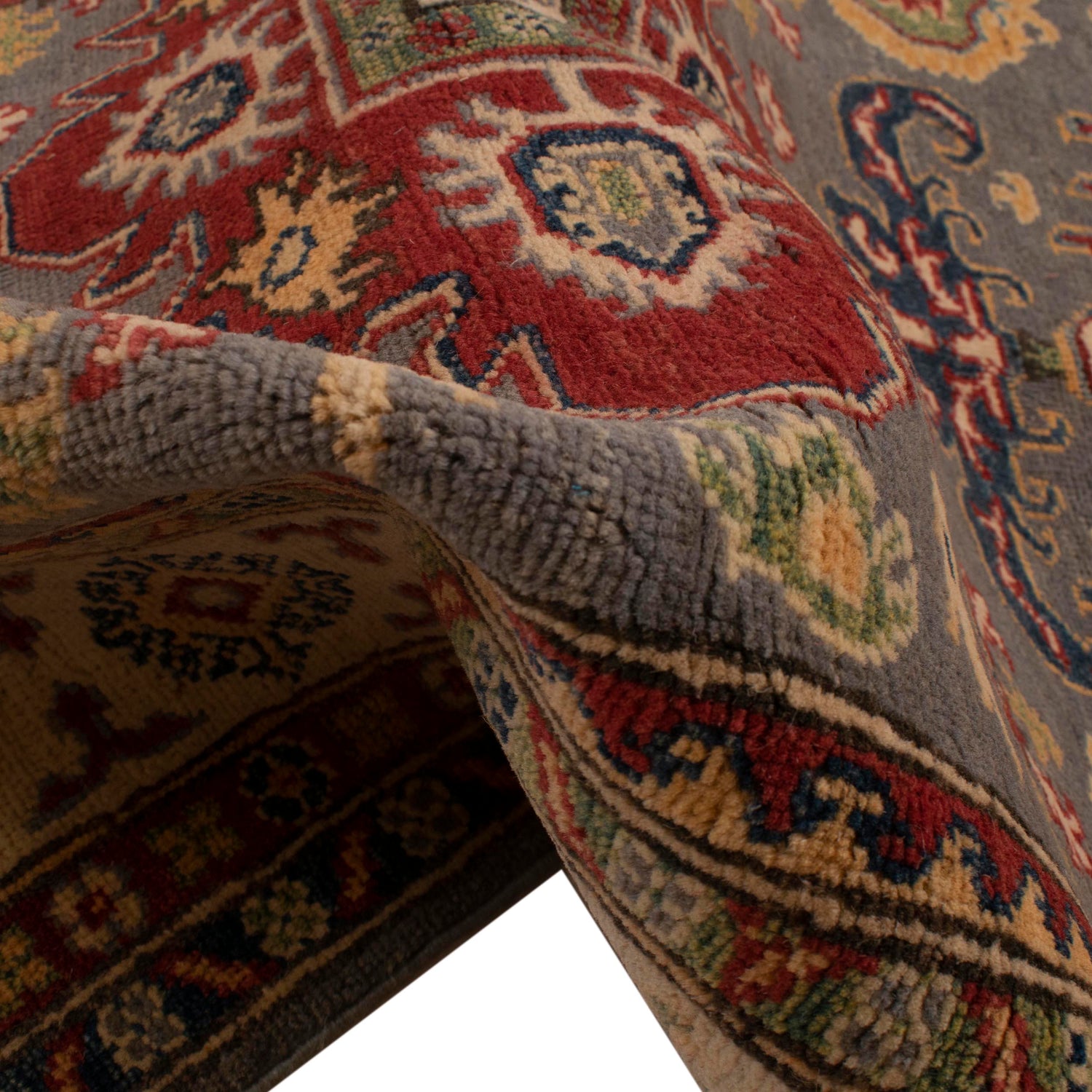 Kazak Rug Handmade Gray Medallion 4x6 ft