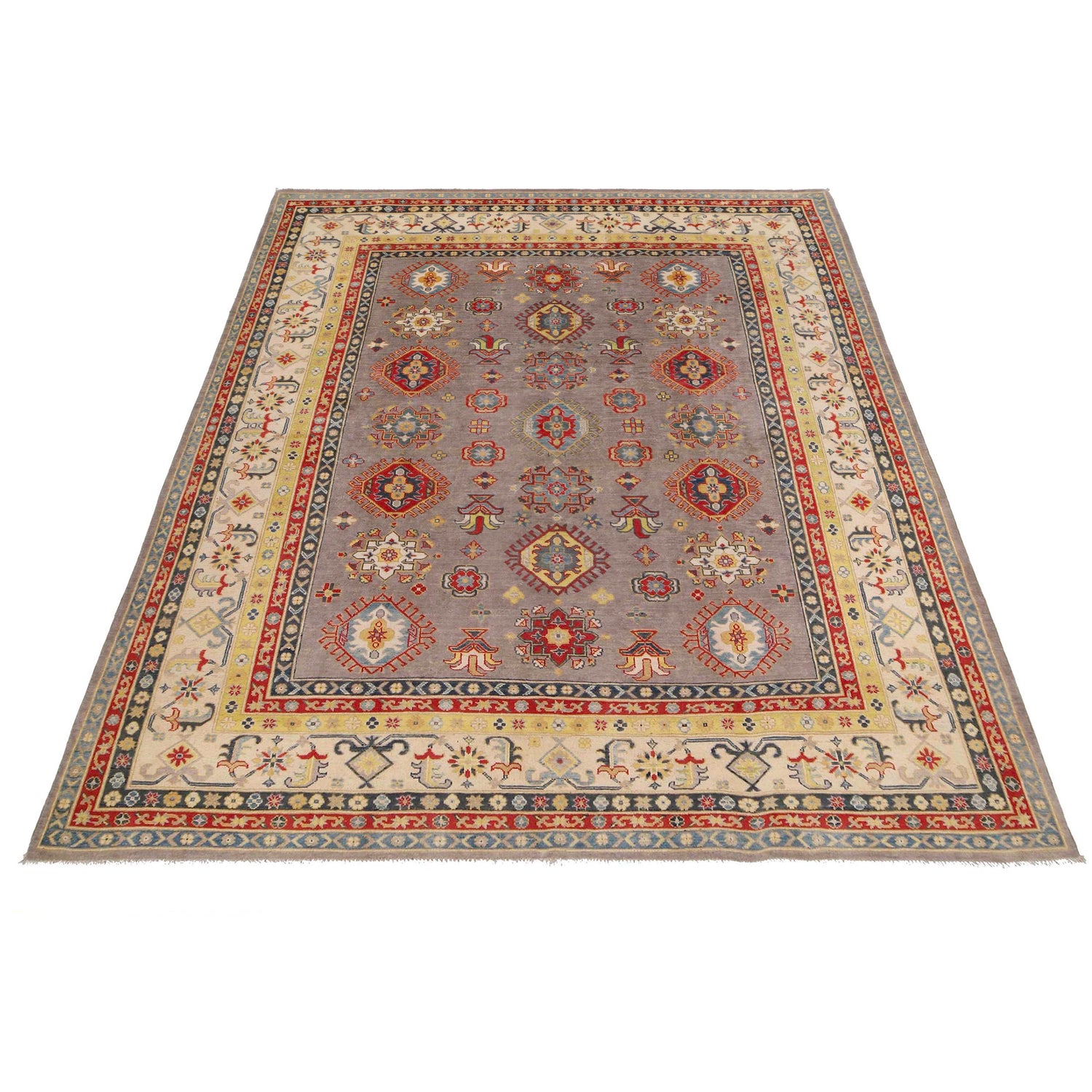 Kazak Rug Handmade Gray Medallion 8x10 ft