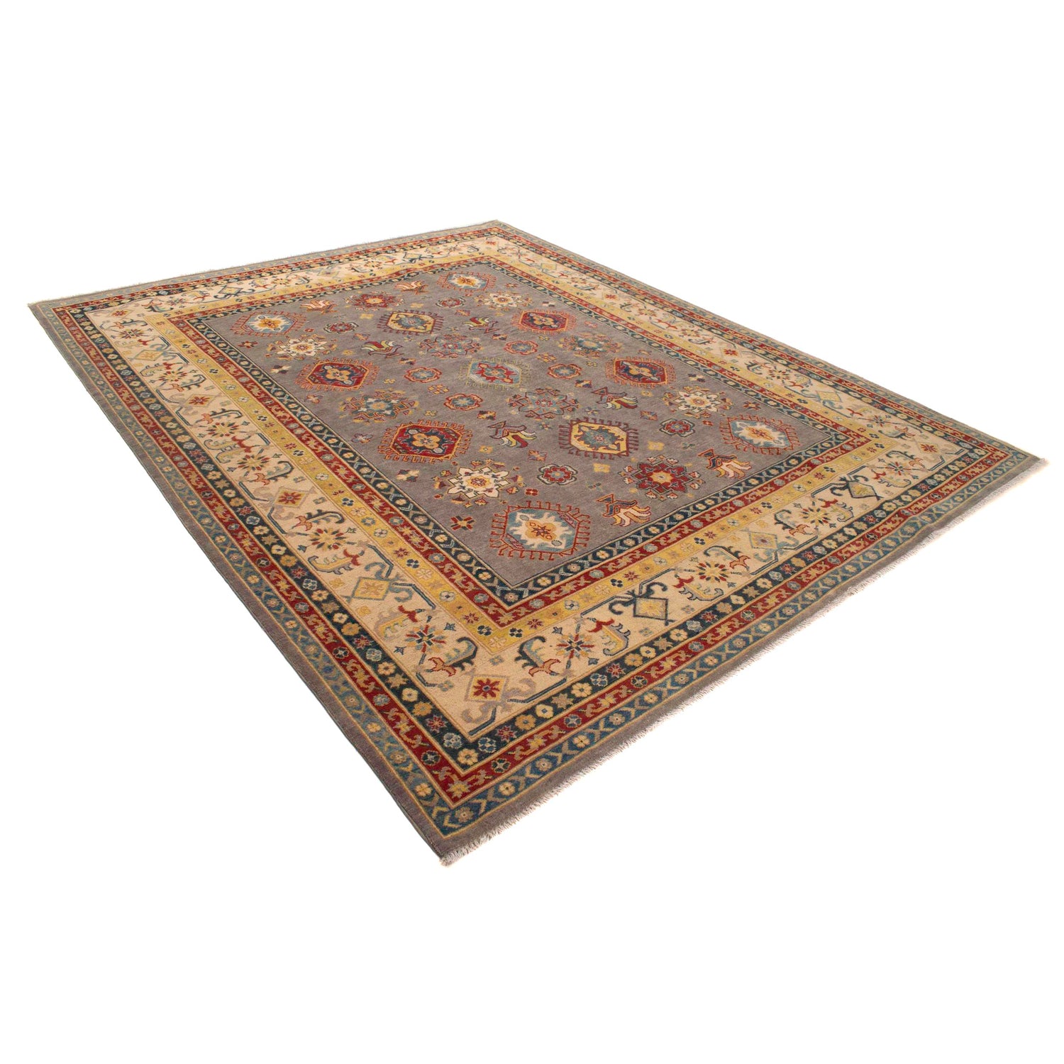 Kazak Rug Handmade Gray Medallion 8x10 ft