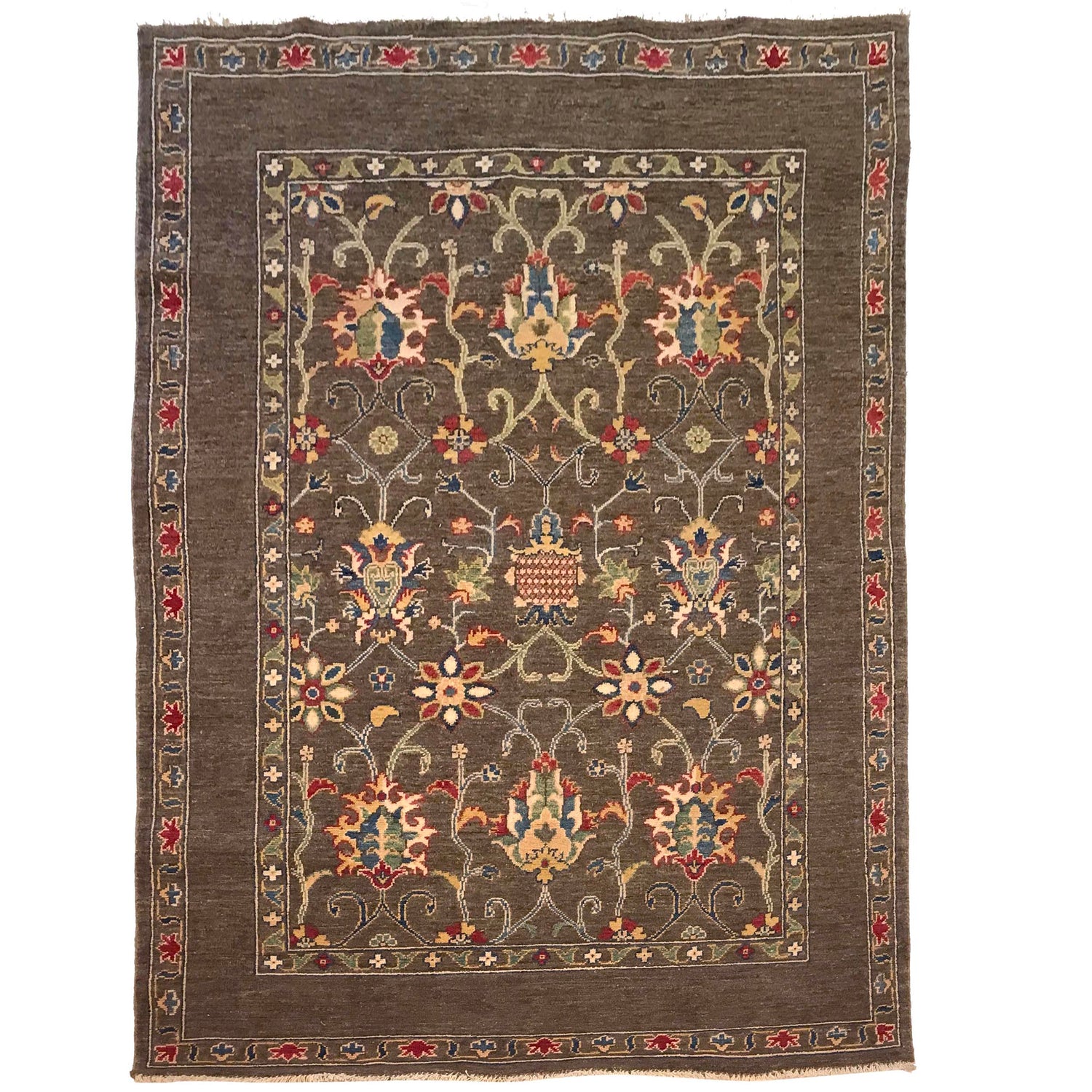 Sultani Area Rug Handmade Brown Floral 4x7 ft