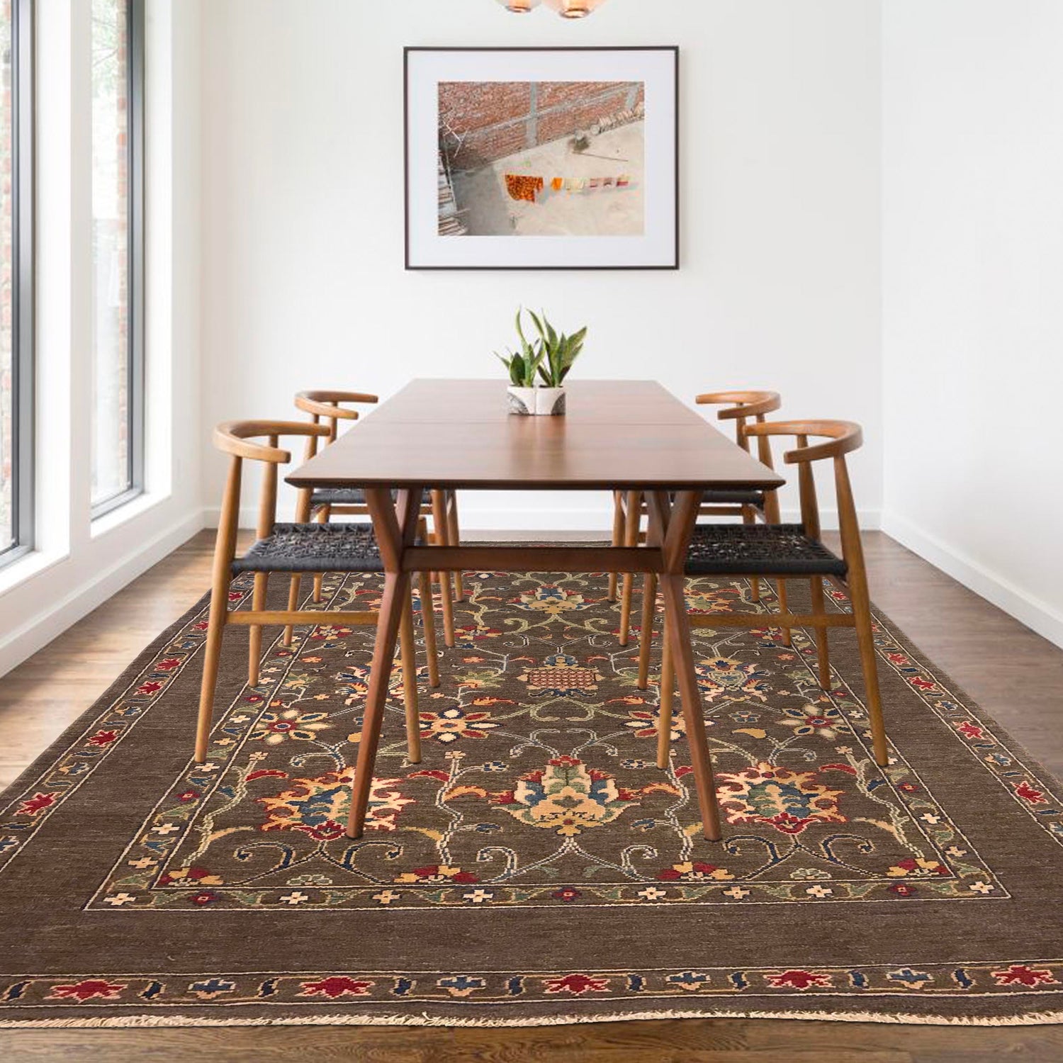 Sultani Area Rug Handmade Brown Floral 4x7 ft