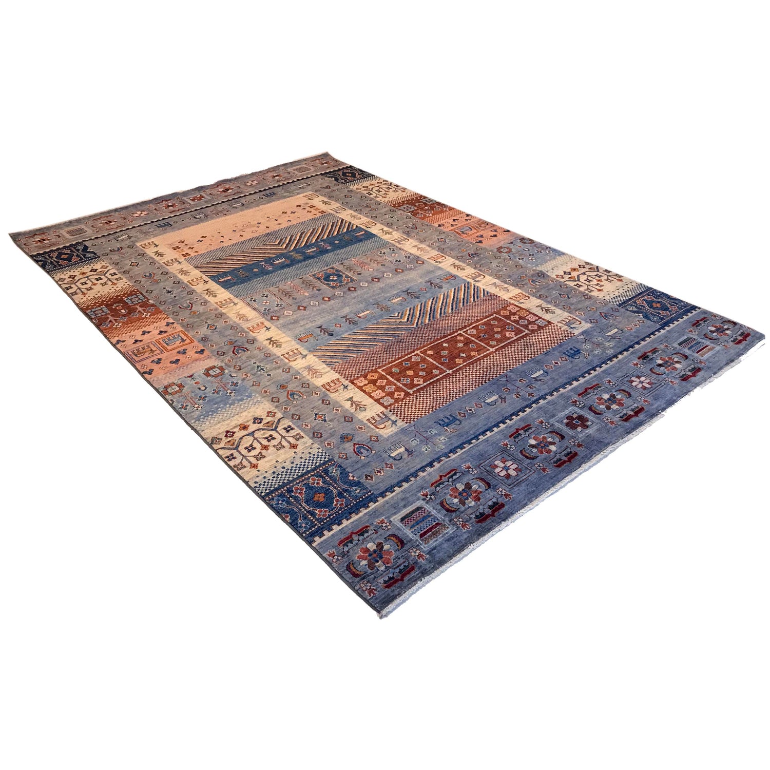 Shikargah Area Rug Handmade Blue Animal/Birds 7x10 ft