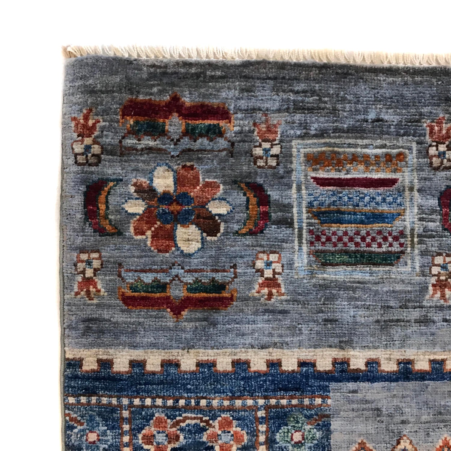 Shikargah Area Rug Handmade Blue Animal/Birds 7x10 ft