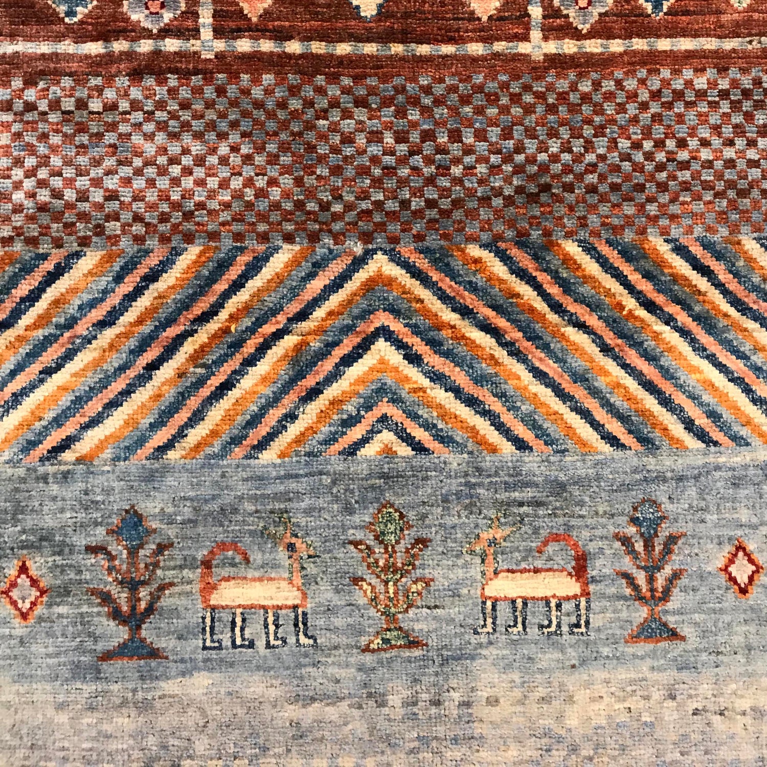 Shikargah Area Rug Handmade Blue Animal/Birds 7x10 ft