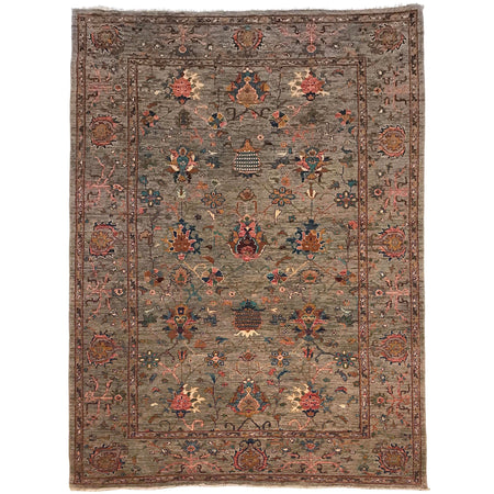 Sultani Area Rug Handmade Gray Floral 7x10 ft