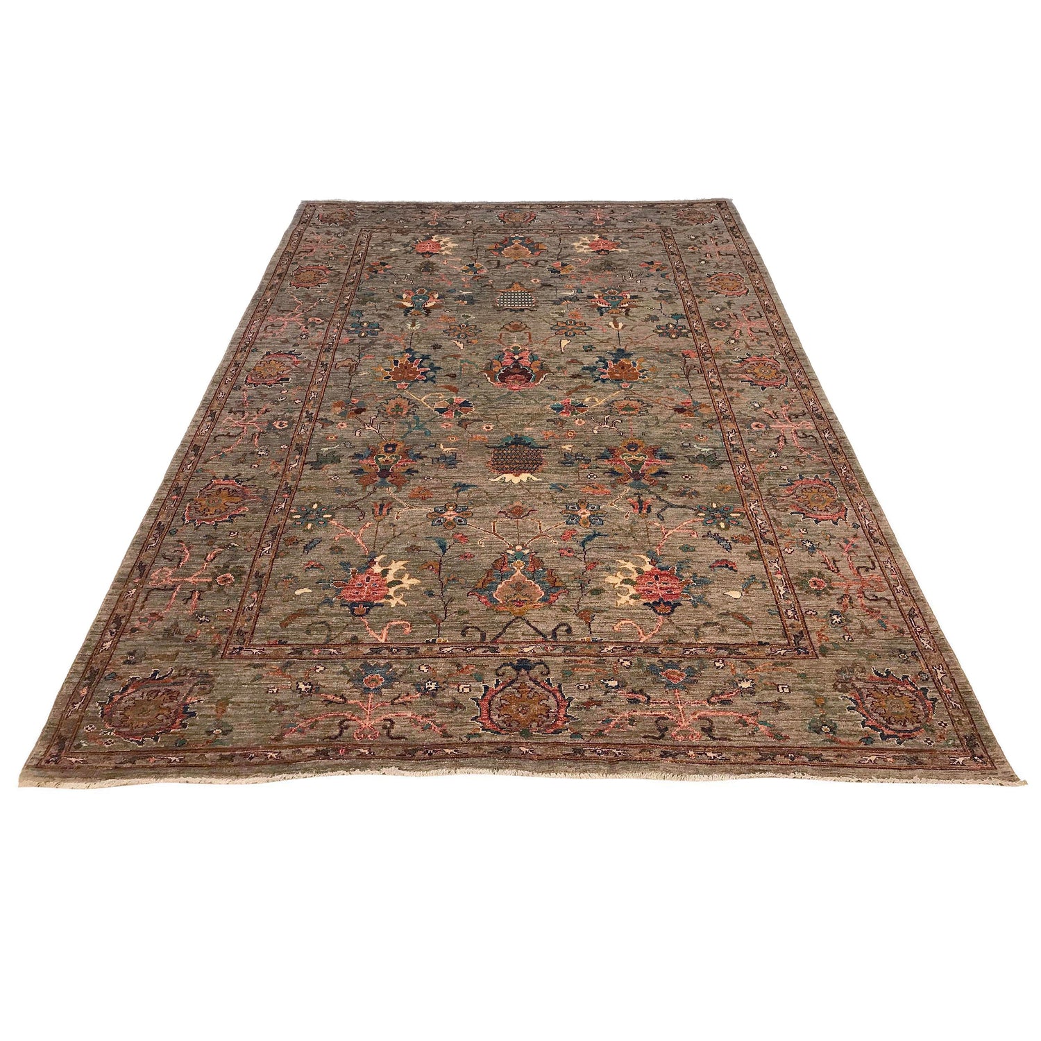 Sultani Area Rug Handmade Gray Floral 7x10 ft