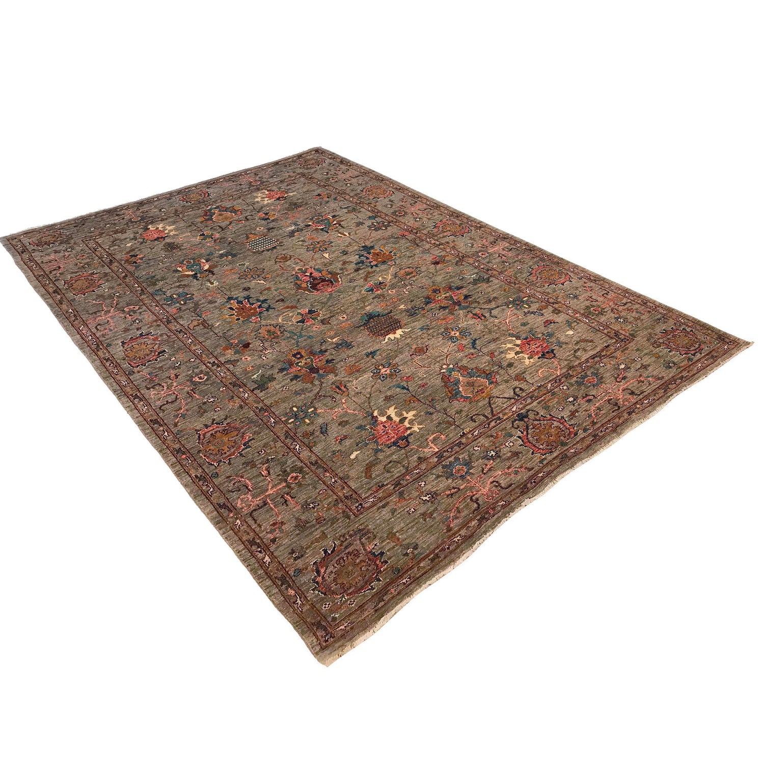 Sultani Area Rug Handmade Gray Floral 7x10 ft