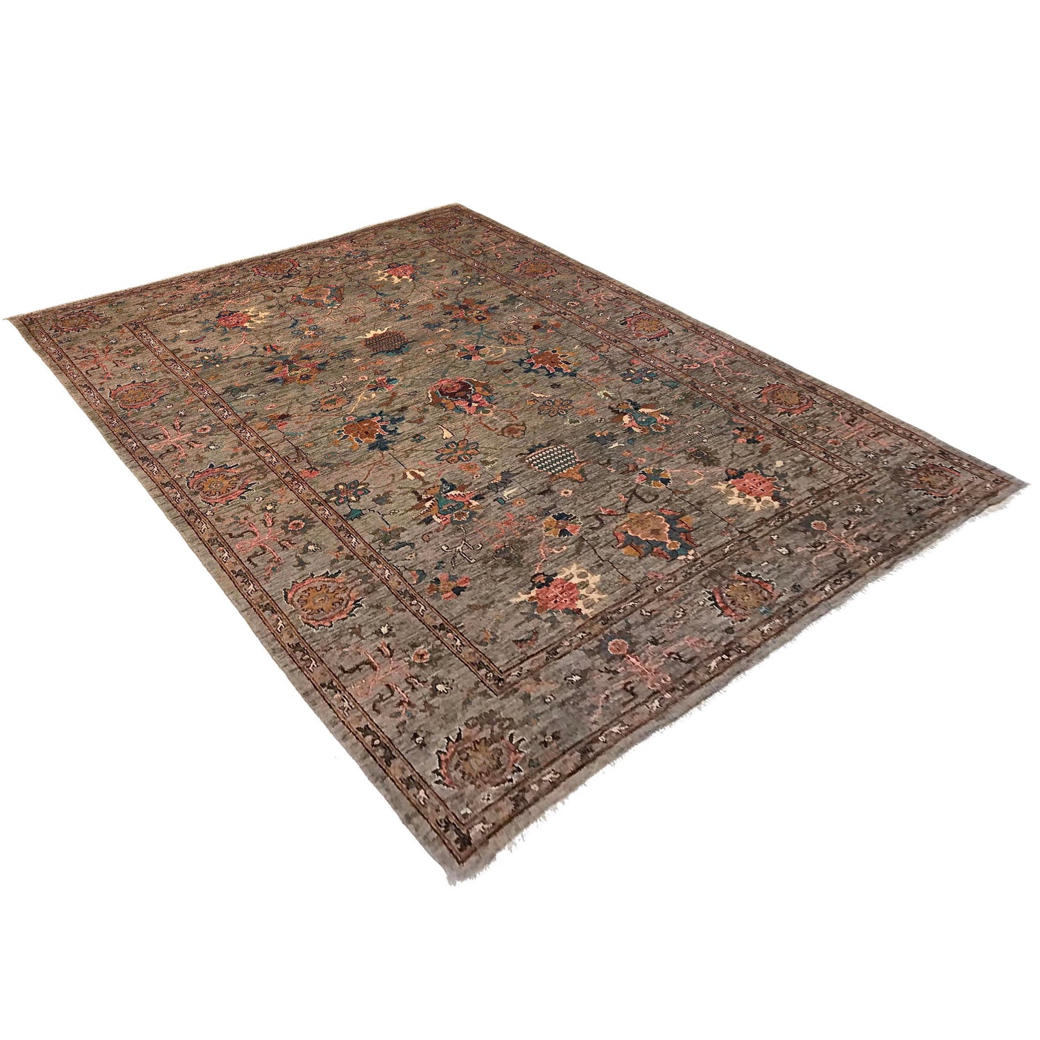 Sultani Area Rug Handmade Gray Floral 7x10 ft