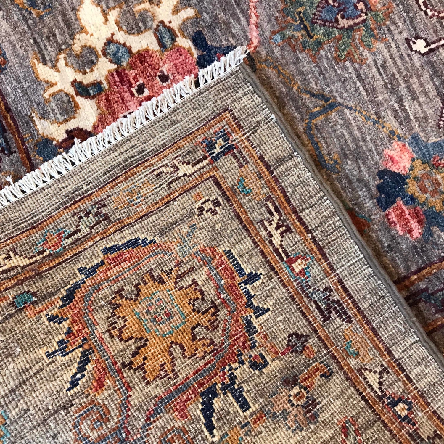 Sultani Area Rug Handmade Gray Floral 7x10 ft