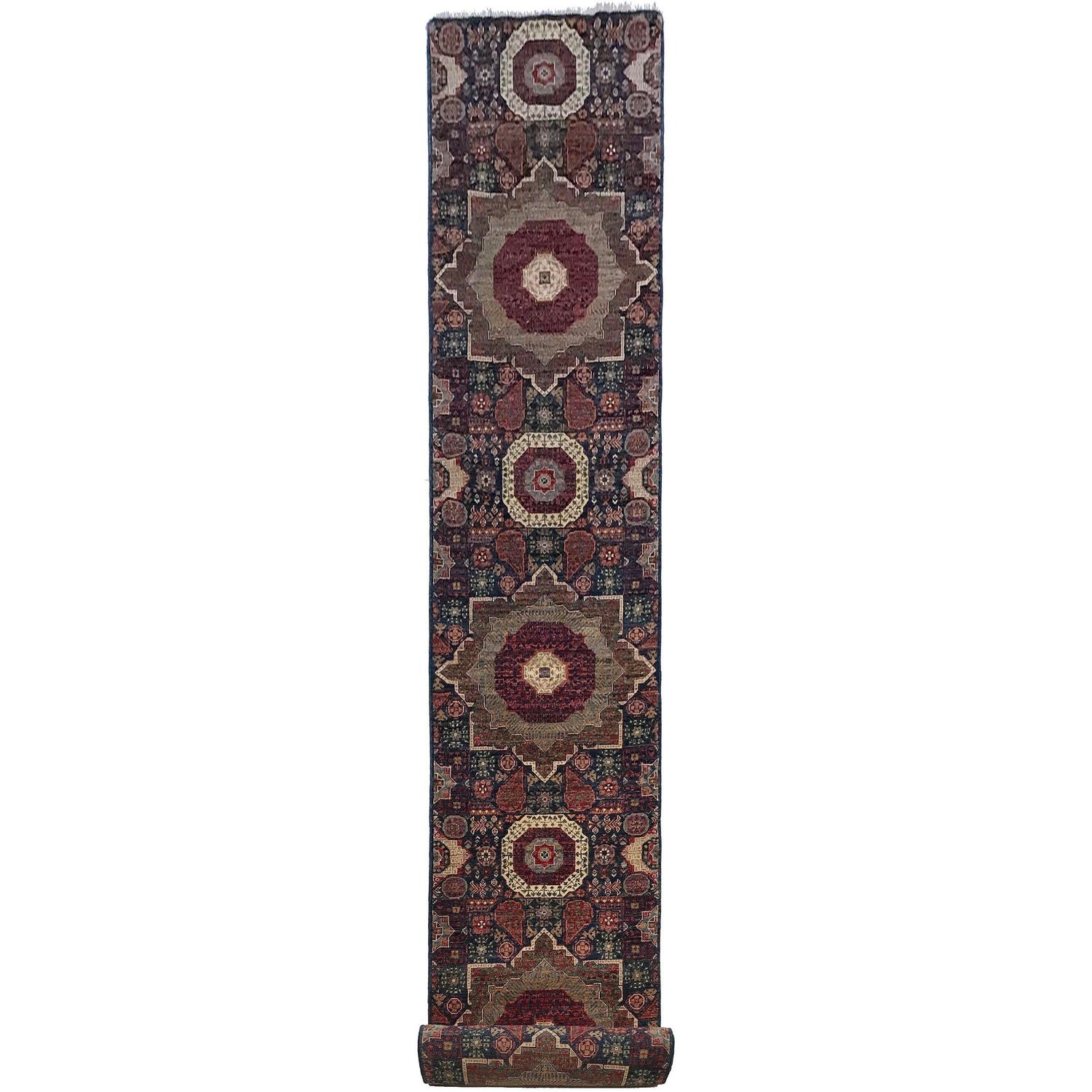 Mamluk Runner Rug Handmade Multi Medallion 18' Runner