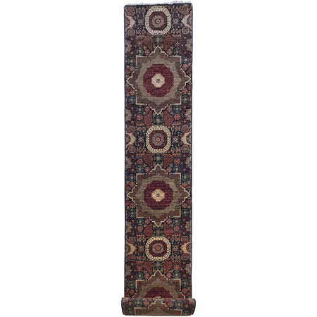 Mamluk Runner Rug Handmade Multi Medallion 18' Runner