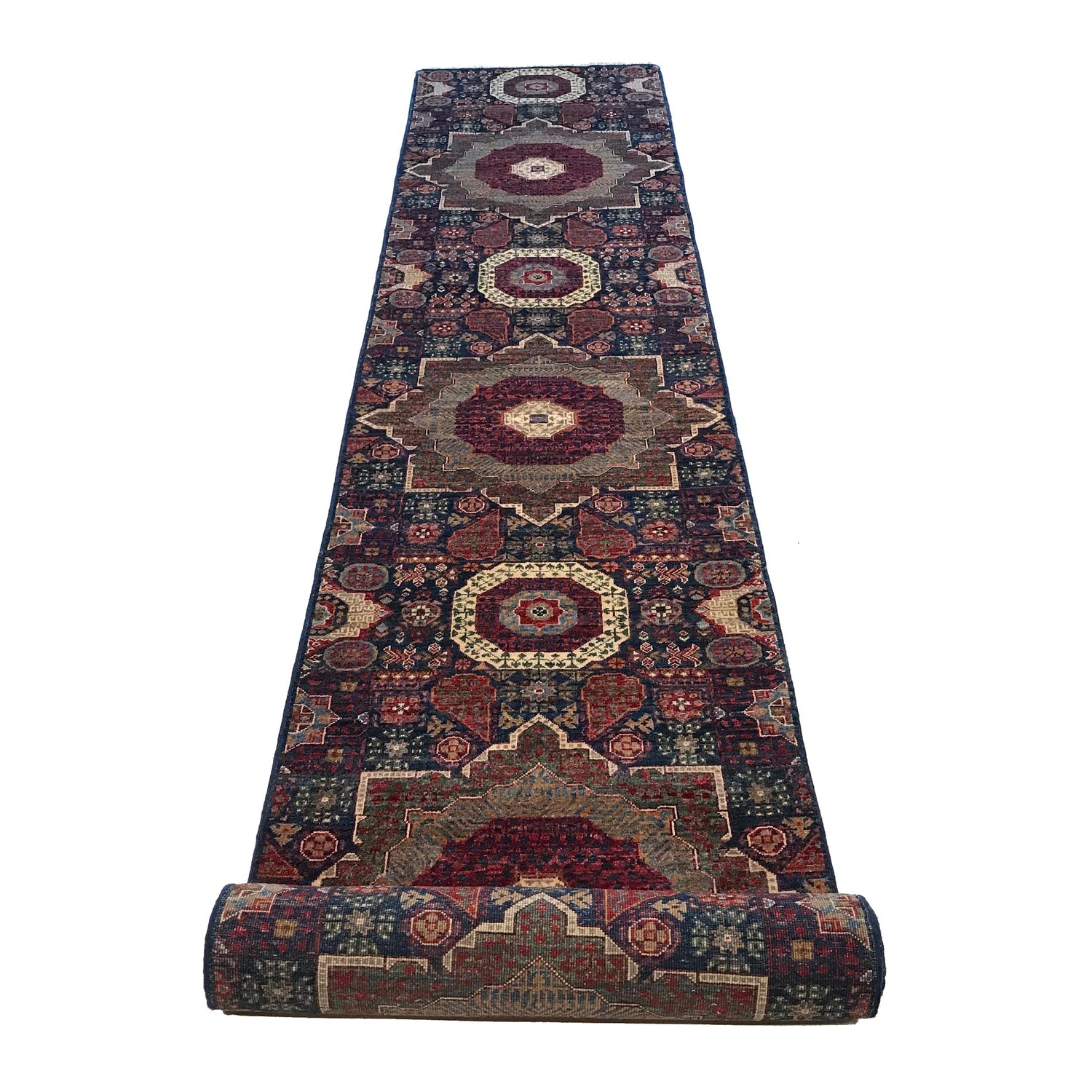 Mamluk Runner Rug Handmade Multi Medallion 18' Runner