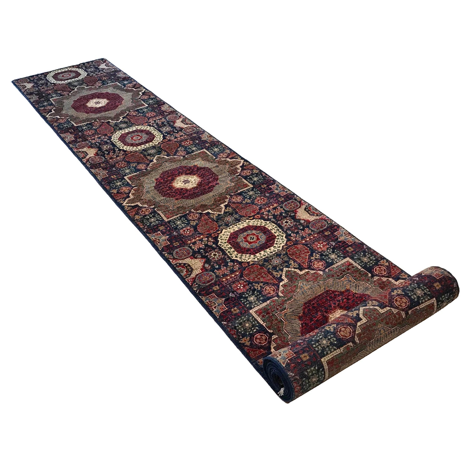 Mamluk Runner Rug Handmade Multi Medallion 18' Runner