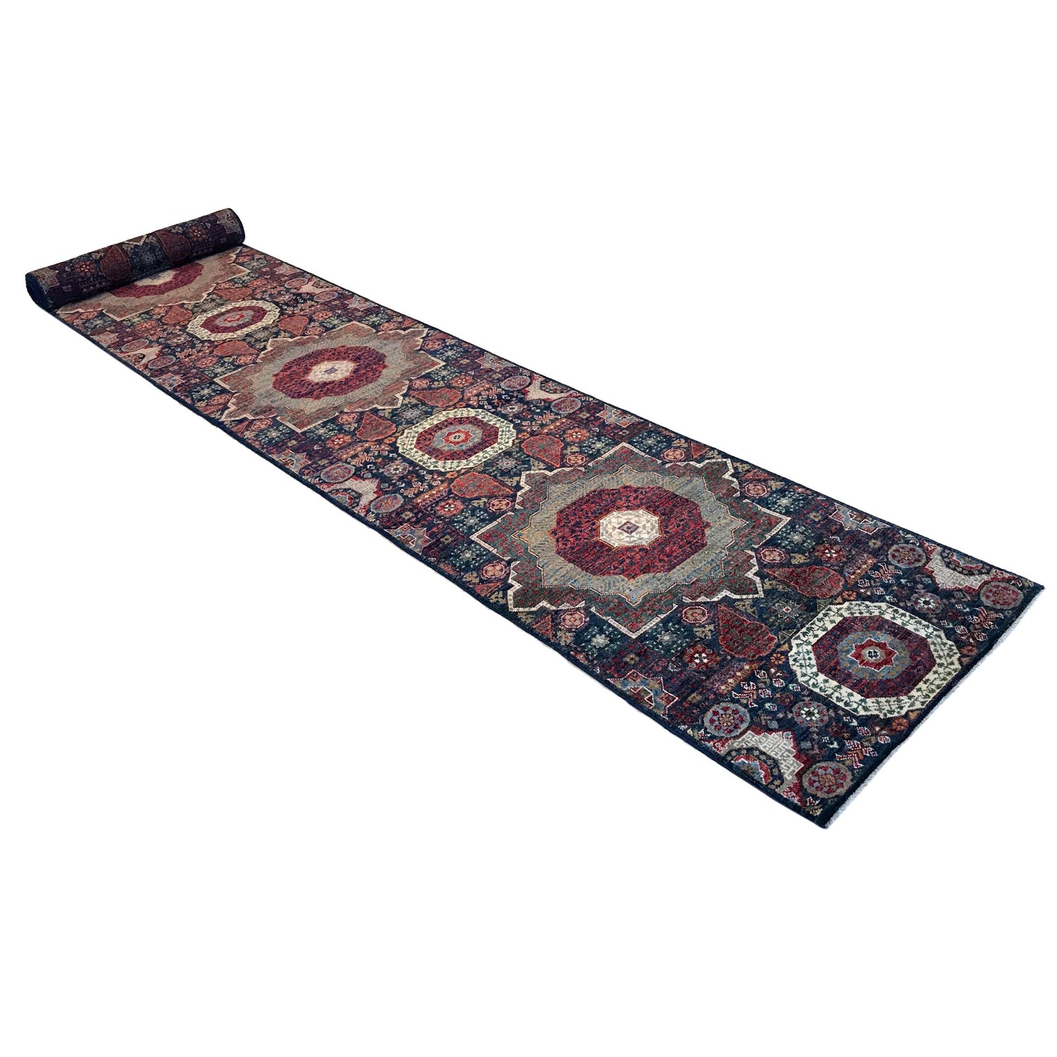 Mamluk Runner Rug Handmade Multi Medallion 18' Runner