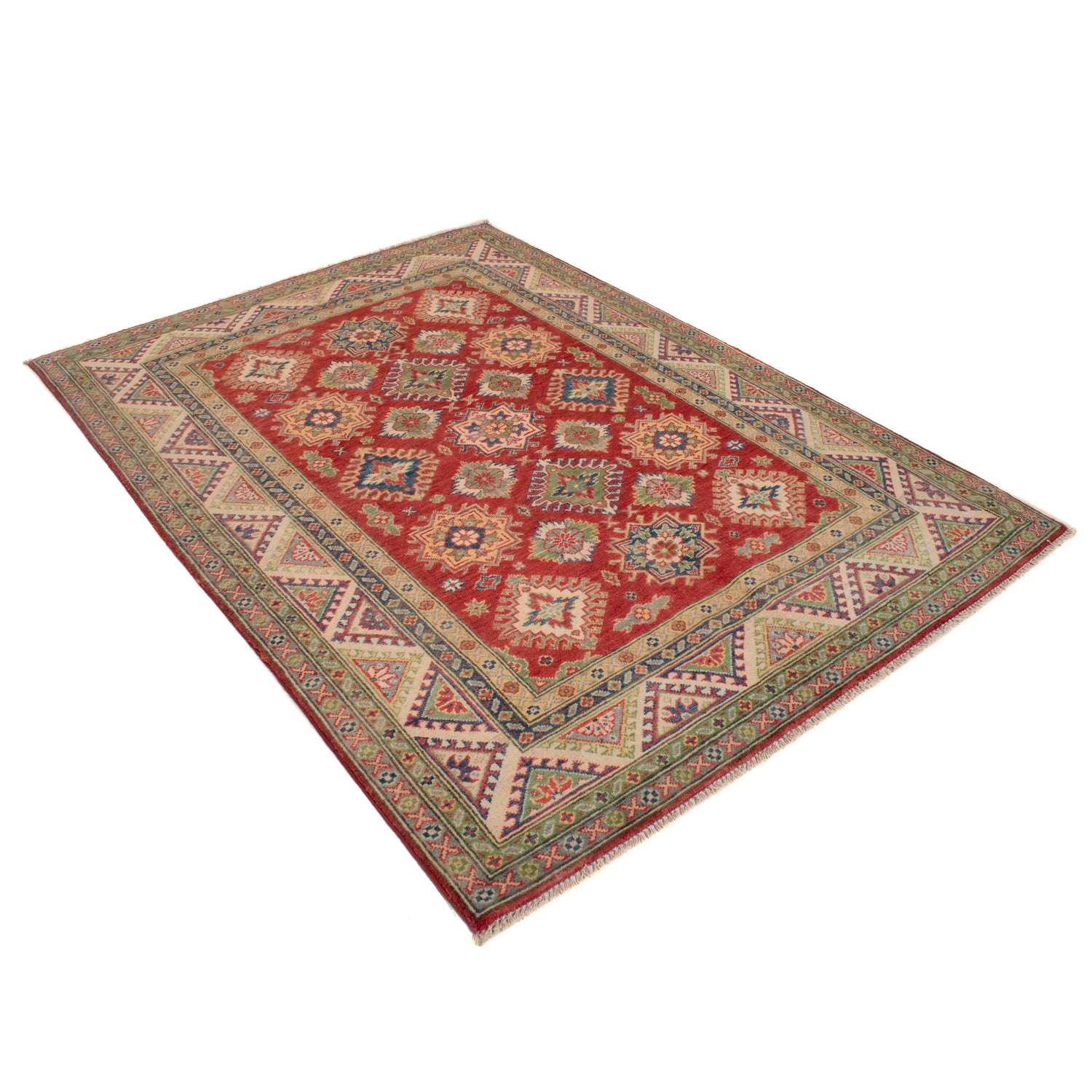 Kazak Rug Handmade Red Medallion 4x7 ft