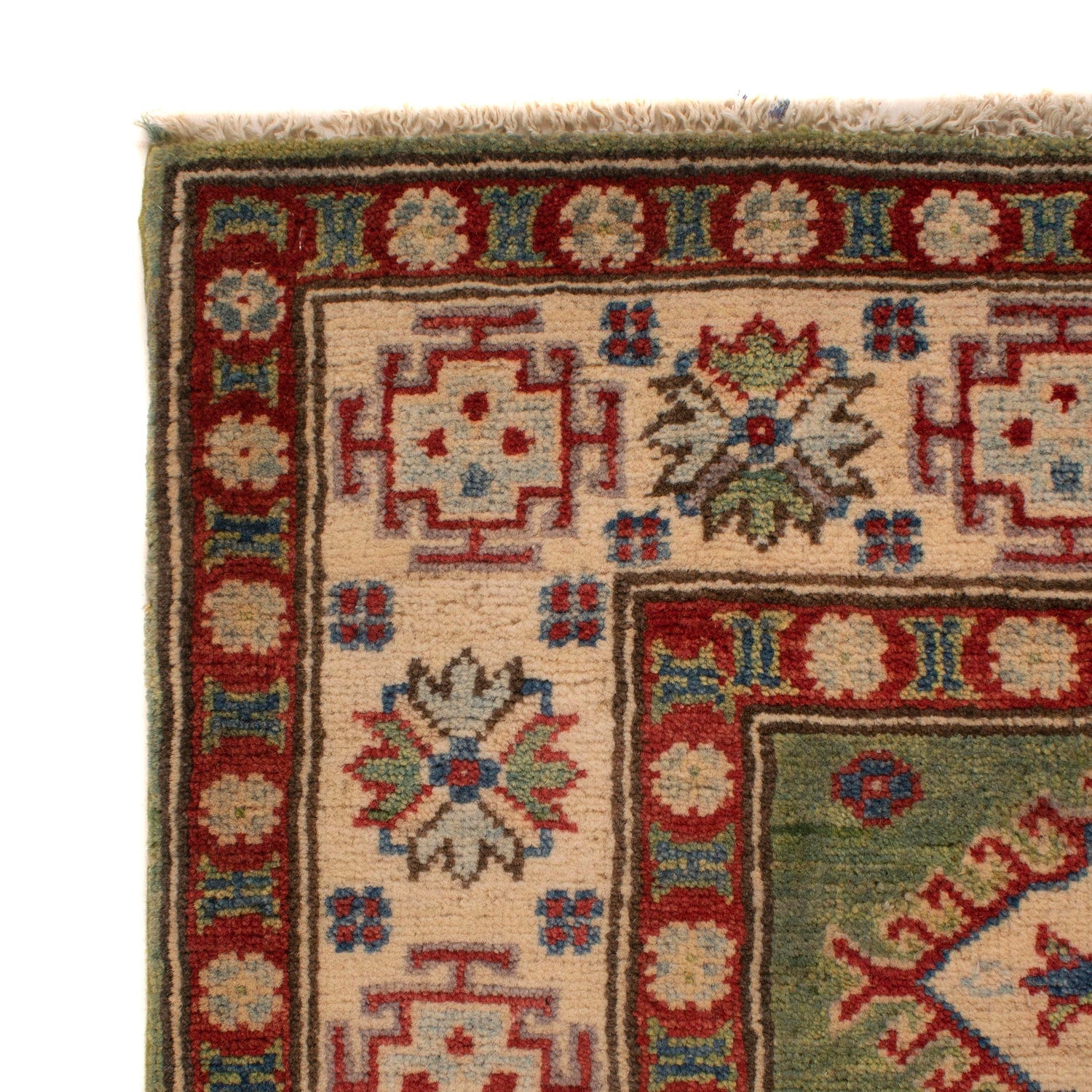 Kazak Rug Handmade Green Medallion 4x7 ft