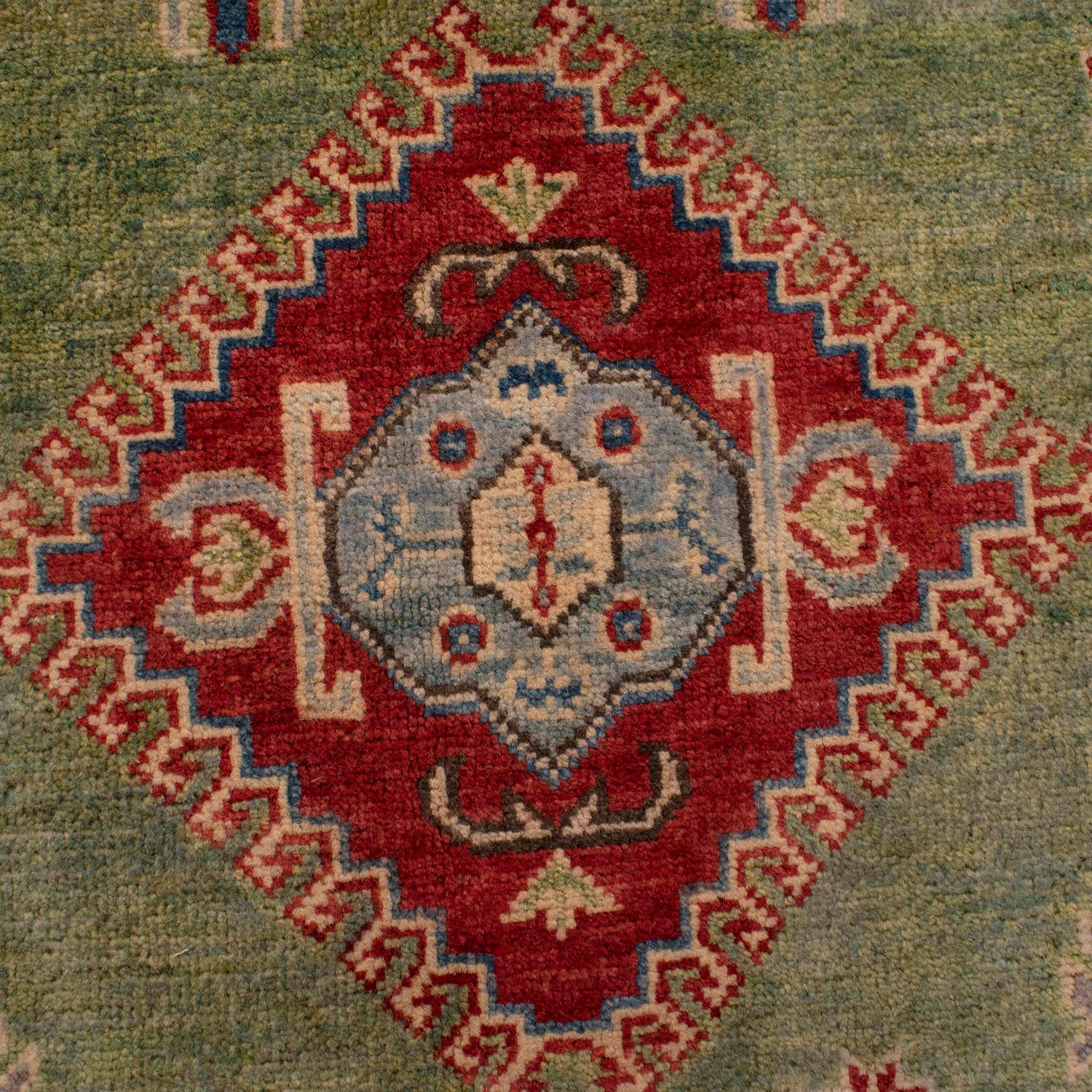 Kazak Rug Handmade Green Medallion 4x7 ft