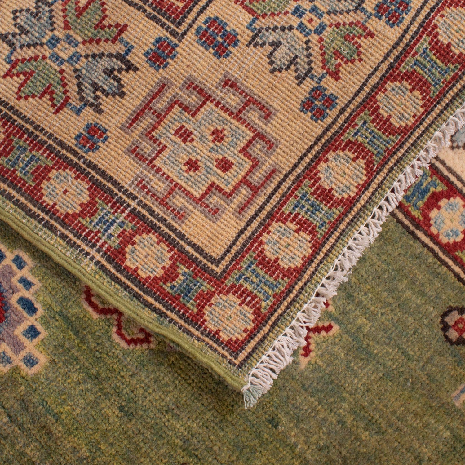 Kazak Rug Handmade Green Medallion 4x7 ft
