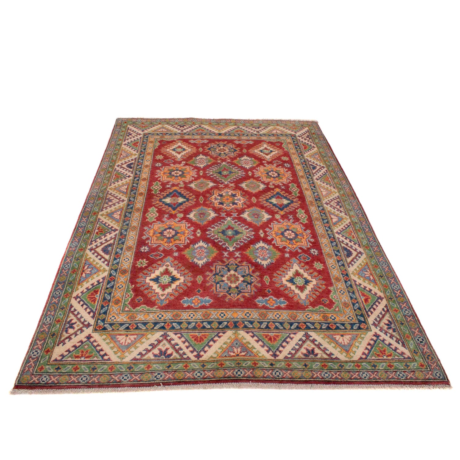 Kazak Rug Handmade Red Medallion 4x7 ft