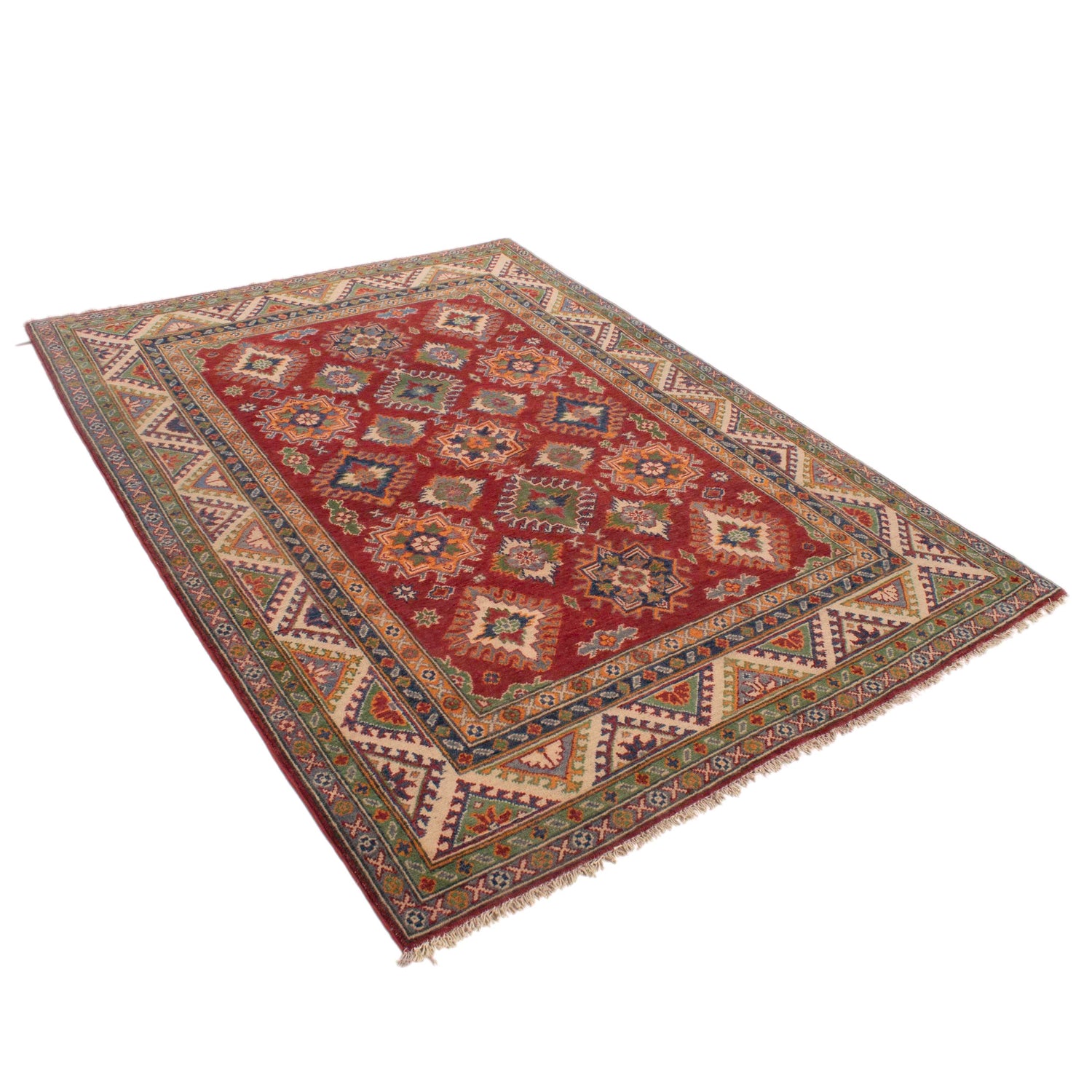Kazak Rug Handmade Red Medallion 4x7 ft