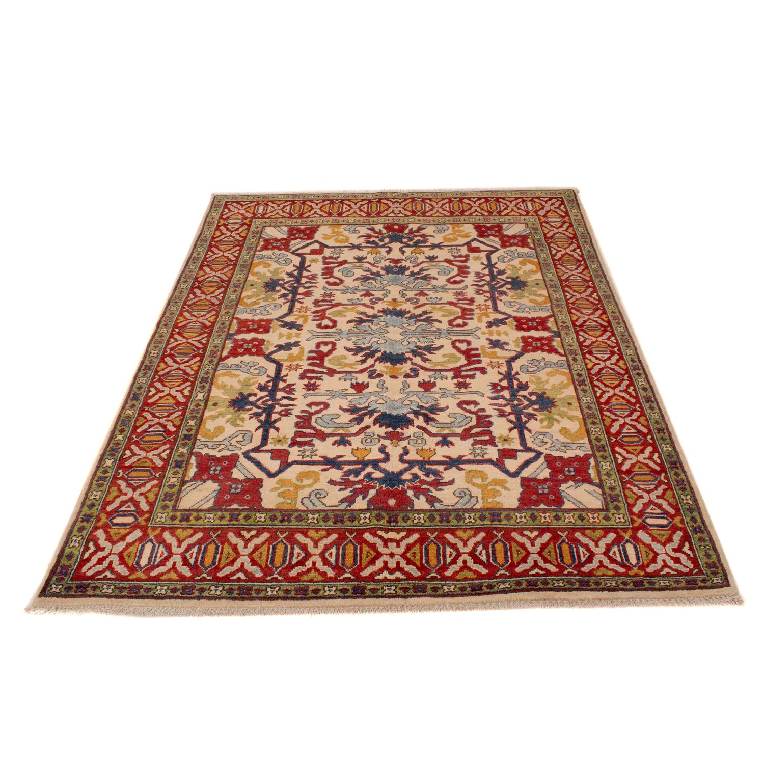 Kazak Rug Handmade Ivory Medallion 4x7 ft