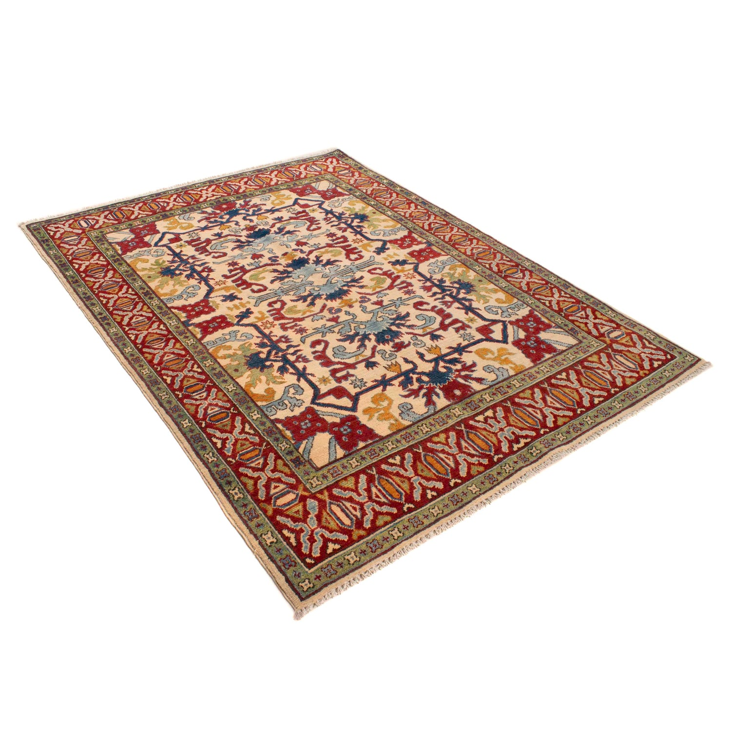 Kazak Rug Handmade Ivory Medallion 4x7 ft