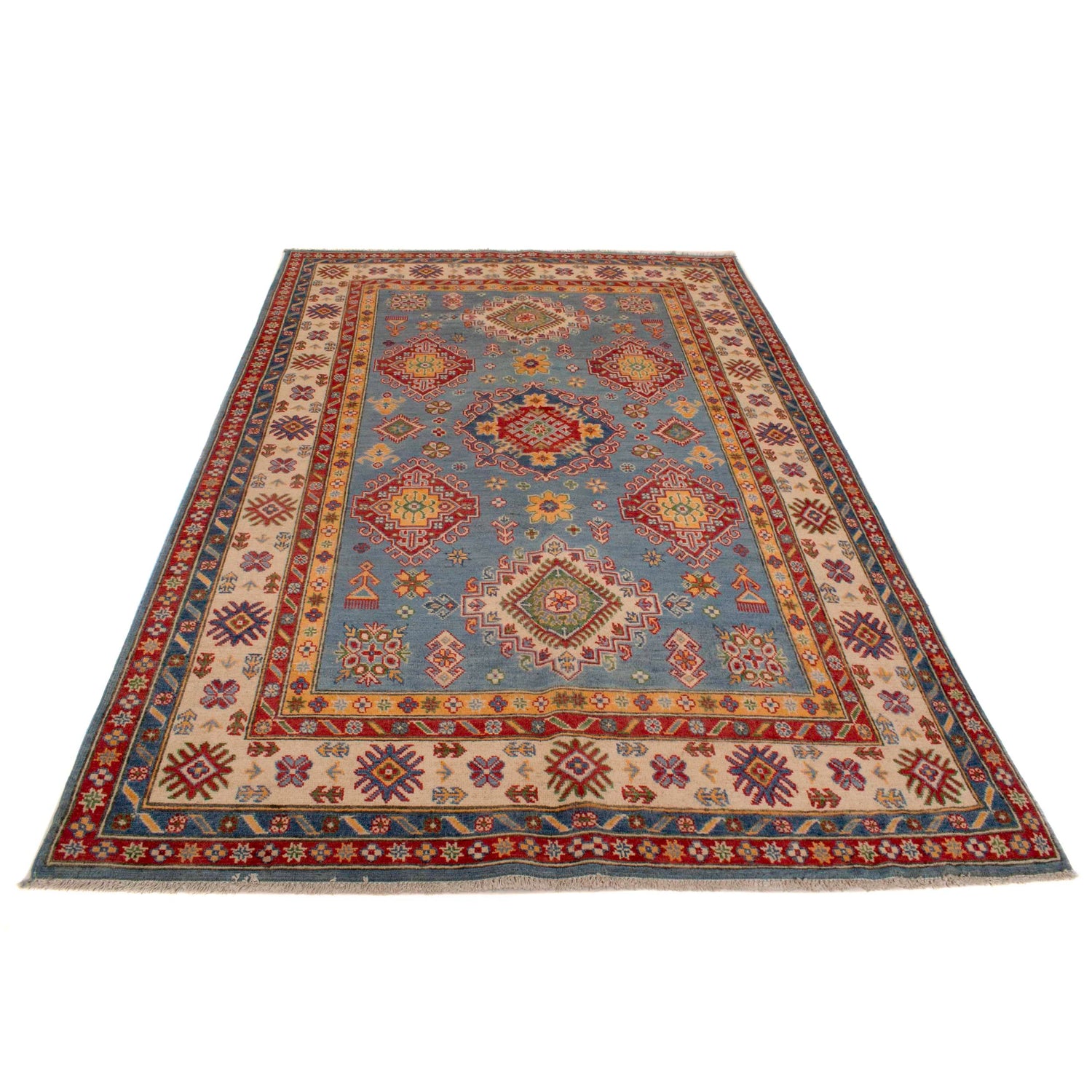 Kazak Rug Handmade Blue Medallion 5x8 ft