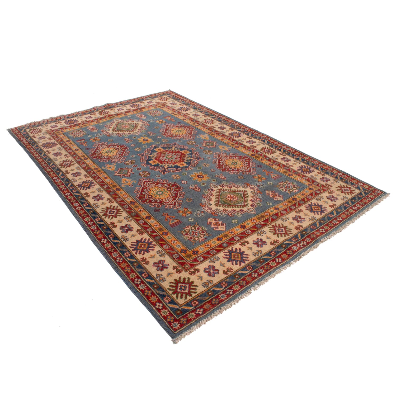 Kazak Rug Handmade Blue Medallion 5x8 ft