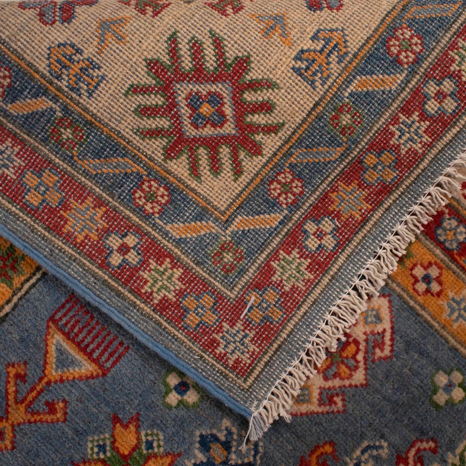 Kazak Rug Handmade Blue Medallion 5x8 ft