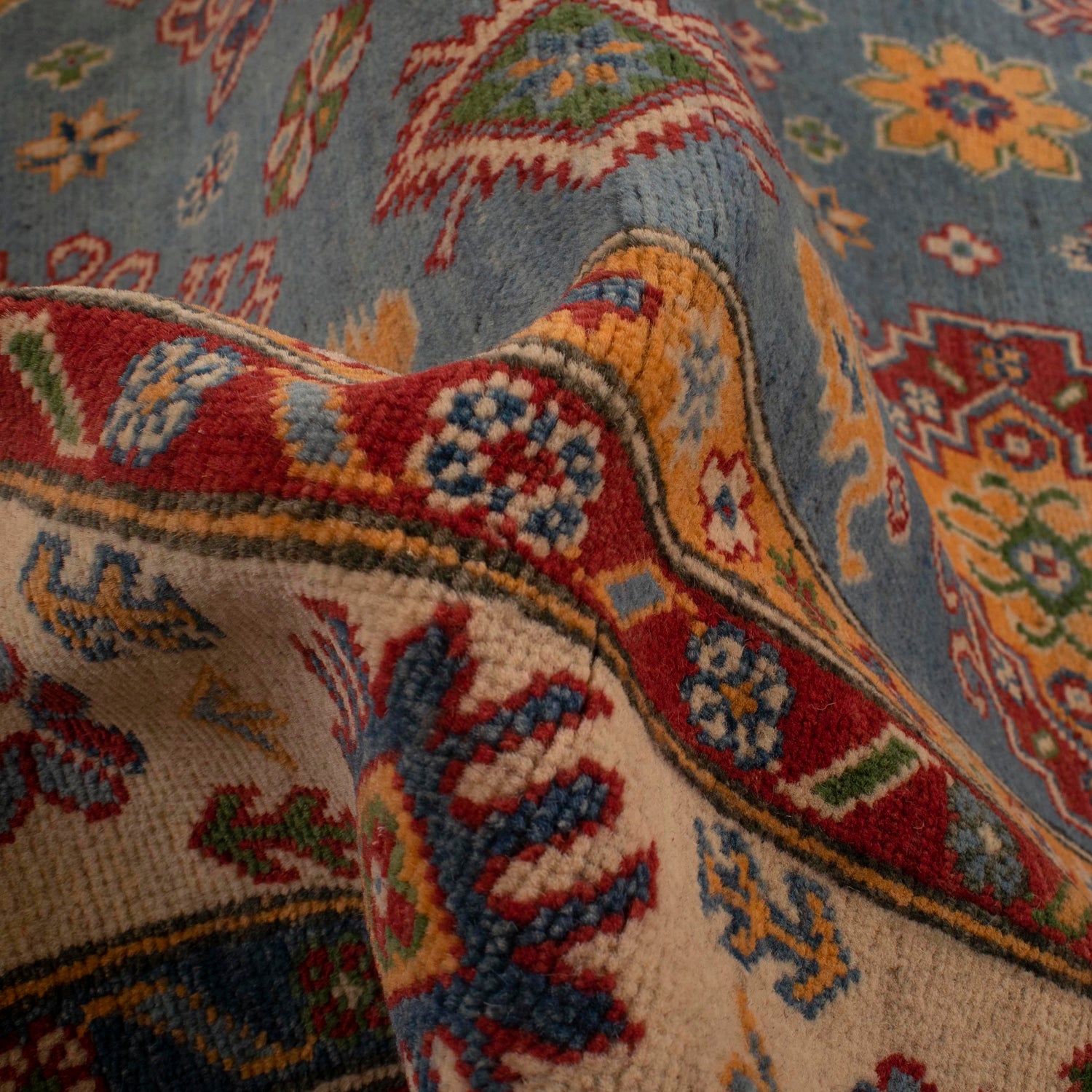 Kazak Rug Handmade Blue Medallion 5x8 ft