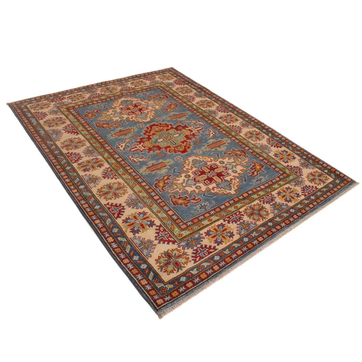 Kazak Rug Handmade Blue Medallion 4x7 ft