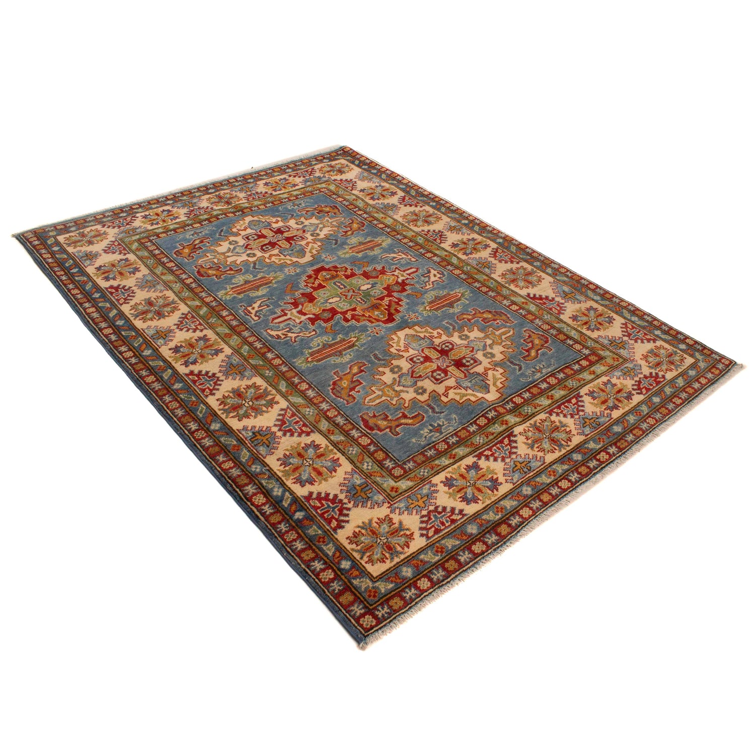 Kazak Rug Handmade Blue Medallion 4x7 ft