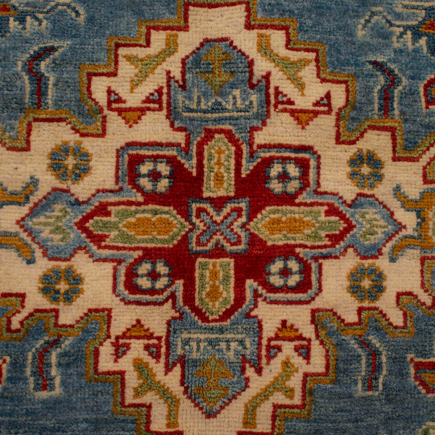 Kazak Rug Handmade Blue Medallion 4x7 ft