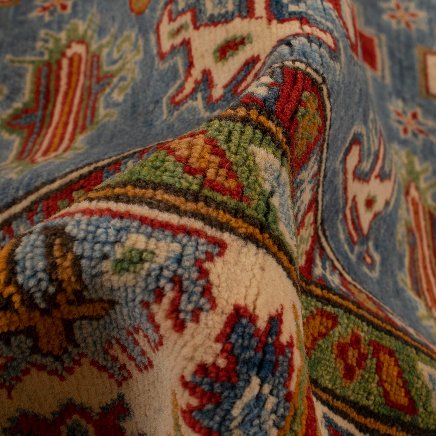 Kazak Rug Handmade Blue Medallion 4x7 ft