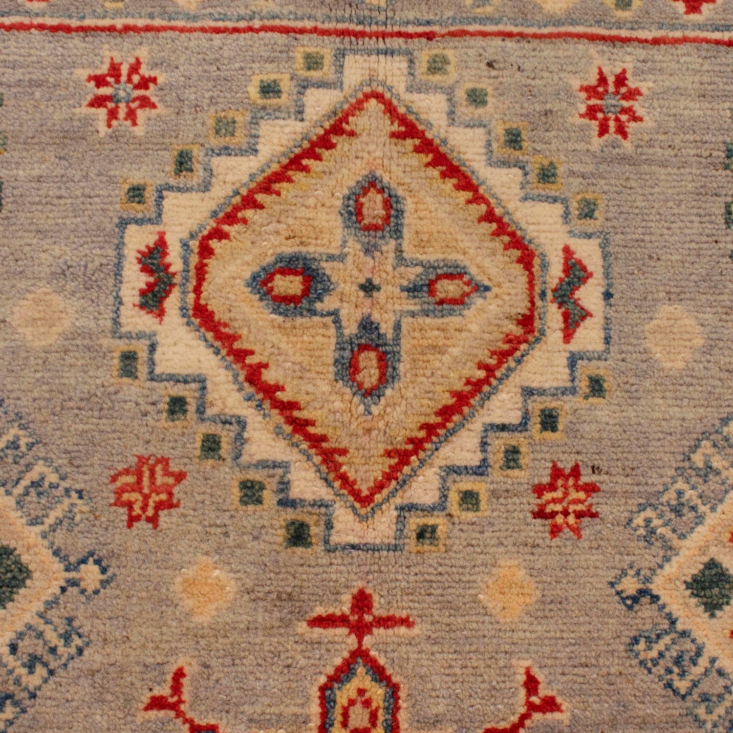 Kazak Rug Handmade Gray Medallion 4x6 ft